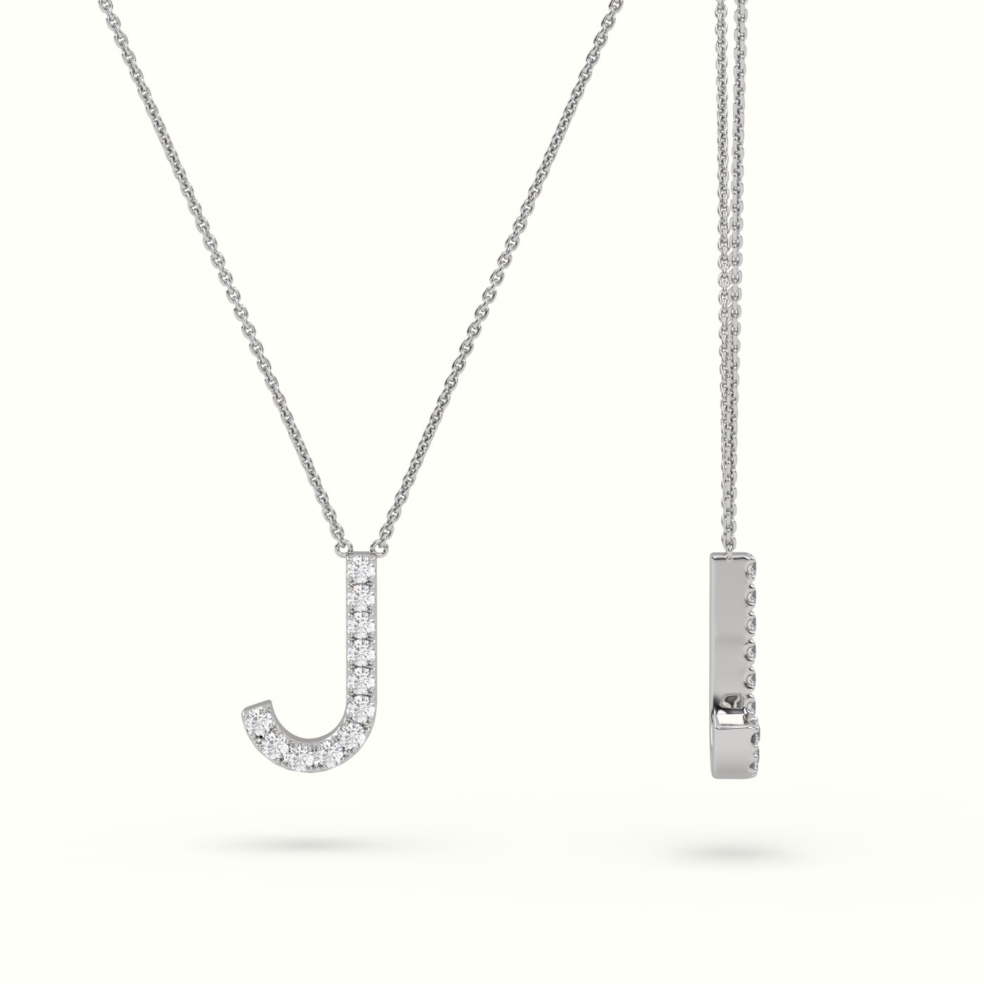 18k white gold  round cut diamonds “j” initials monogram alphabet pendant Photos & images