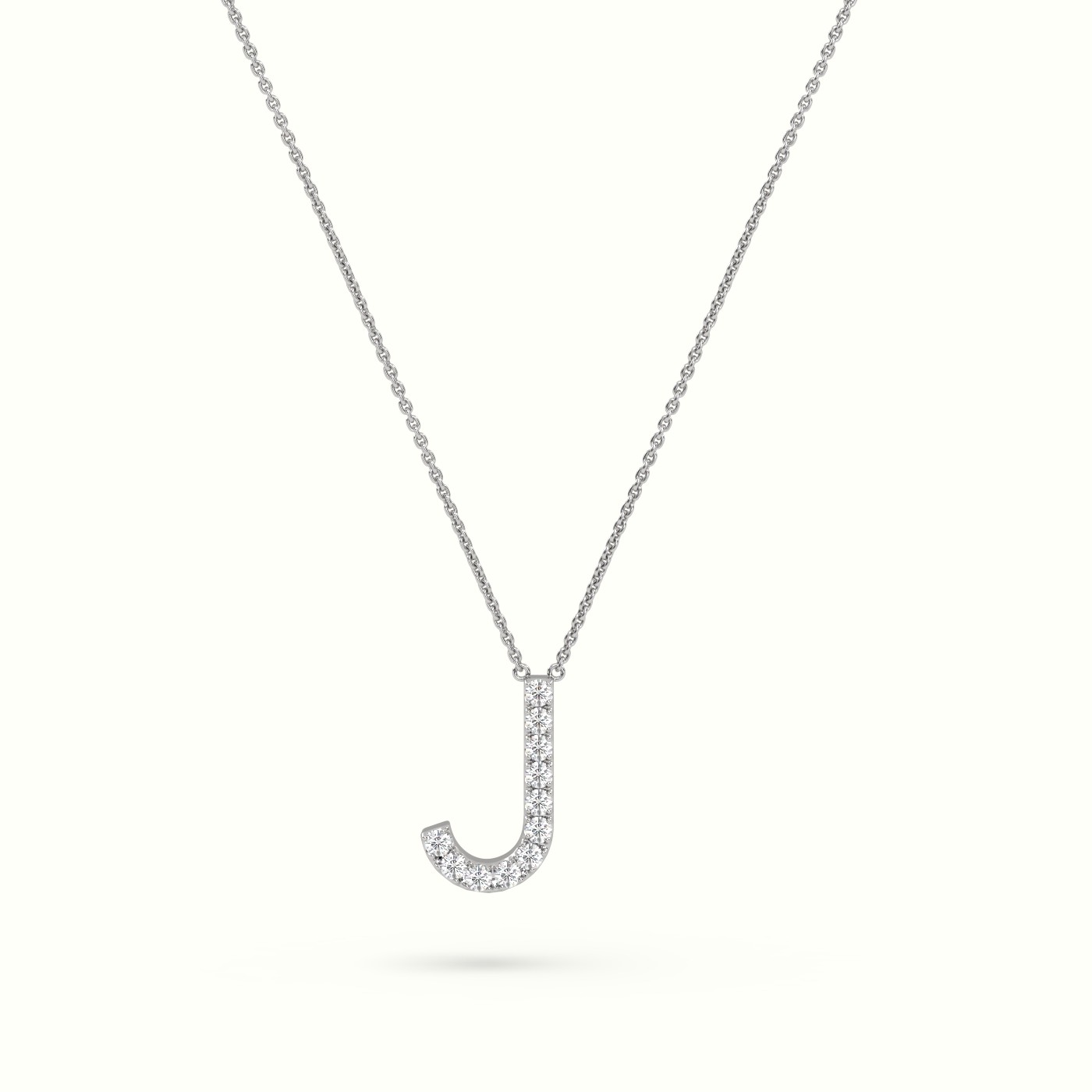 18k white gold  round cut diamonds “j” initials monogram alphabet pendant