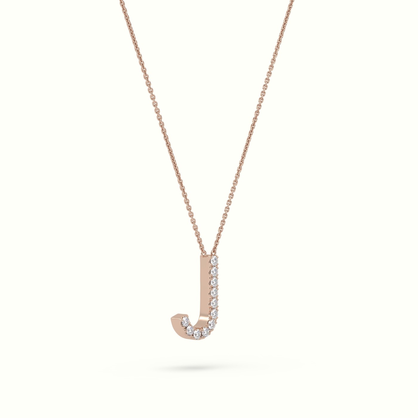 18k rose gold  round cut diamonds “j” initials monogram alphabet pendant Photos & images
