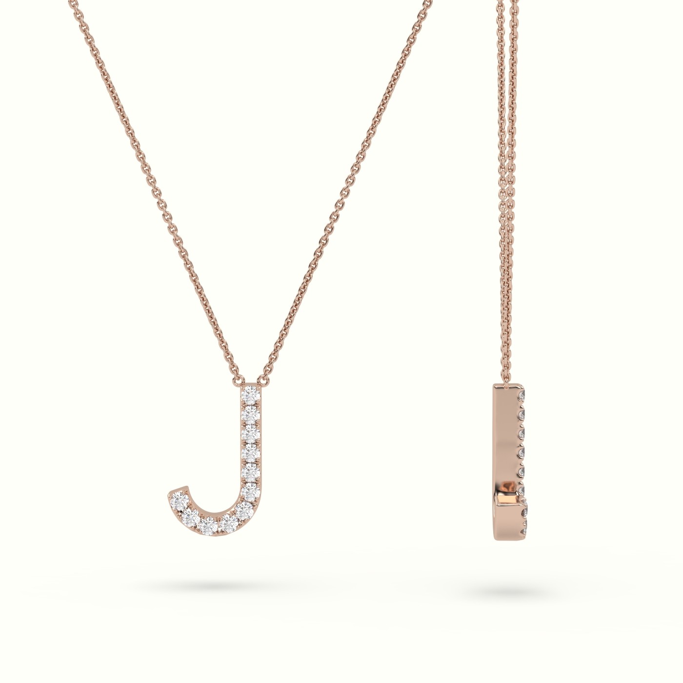 18k rose gold  round cut diamonds “j” initials monogram alphabet pendant Photos & images