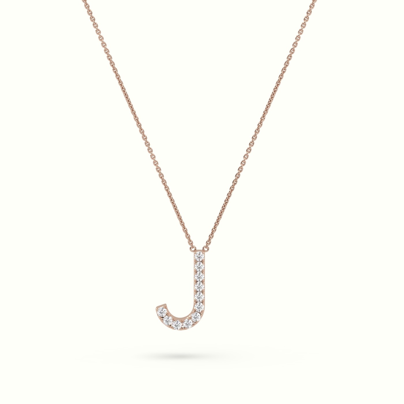 18k rose gold  round cut diamonds “j” initials monogram alphabet pendant