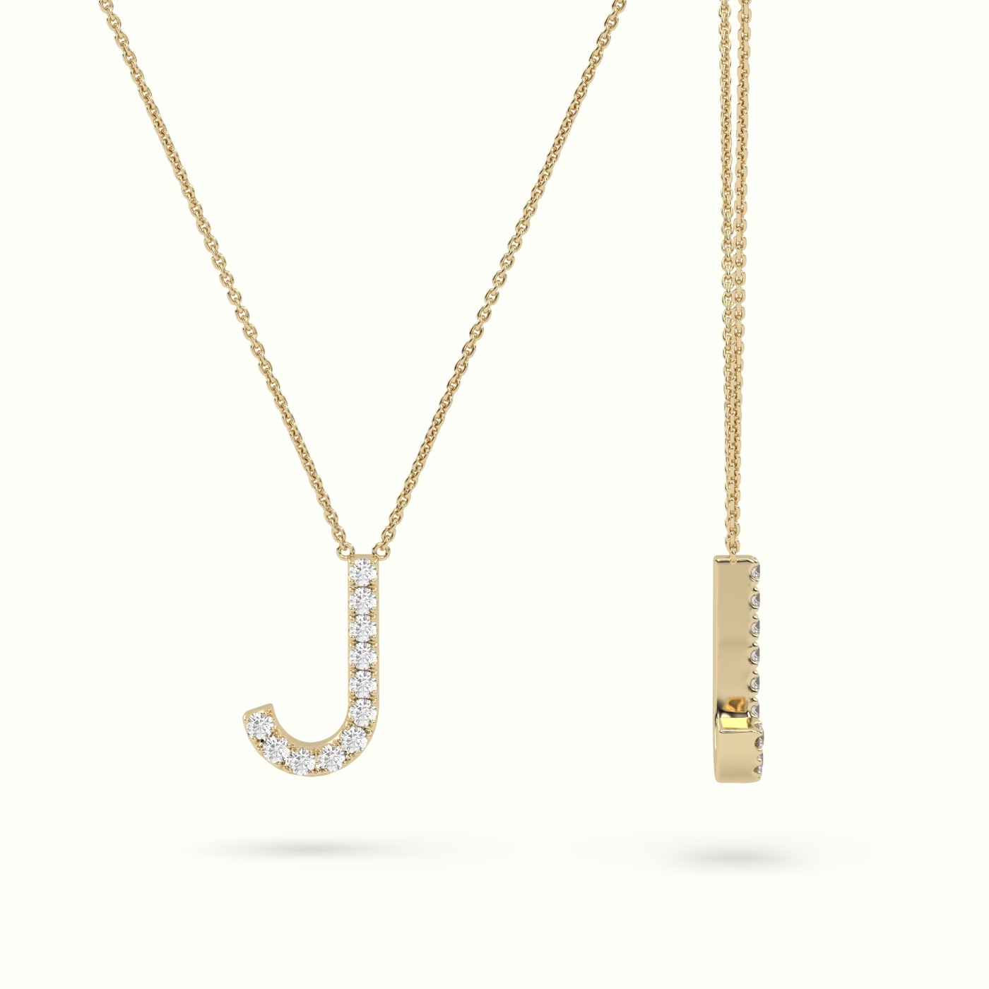 18k yellow gold  round cut diamonds “j” initials monogram alphabet pendant Photos & images