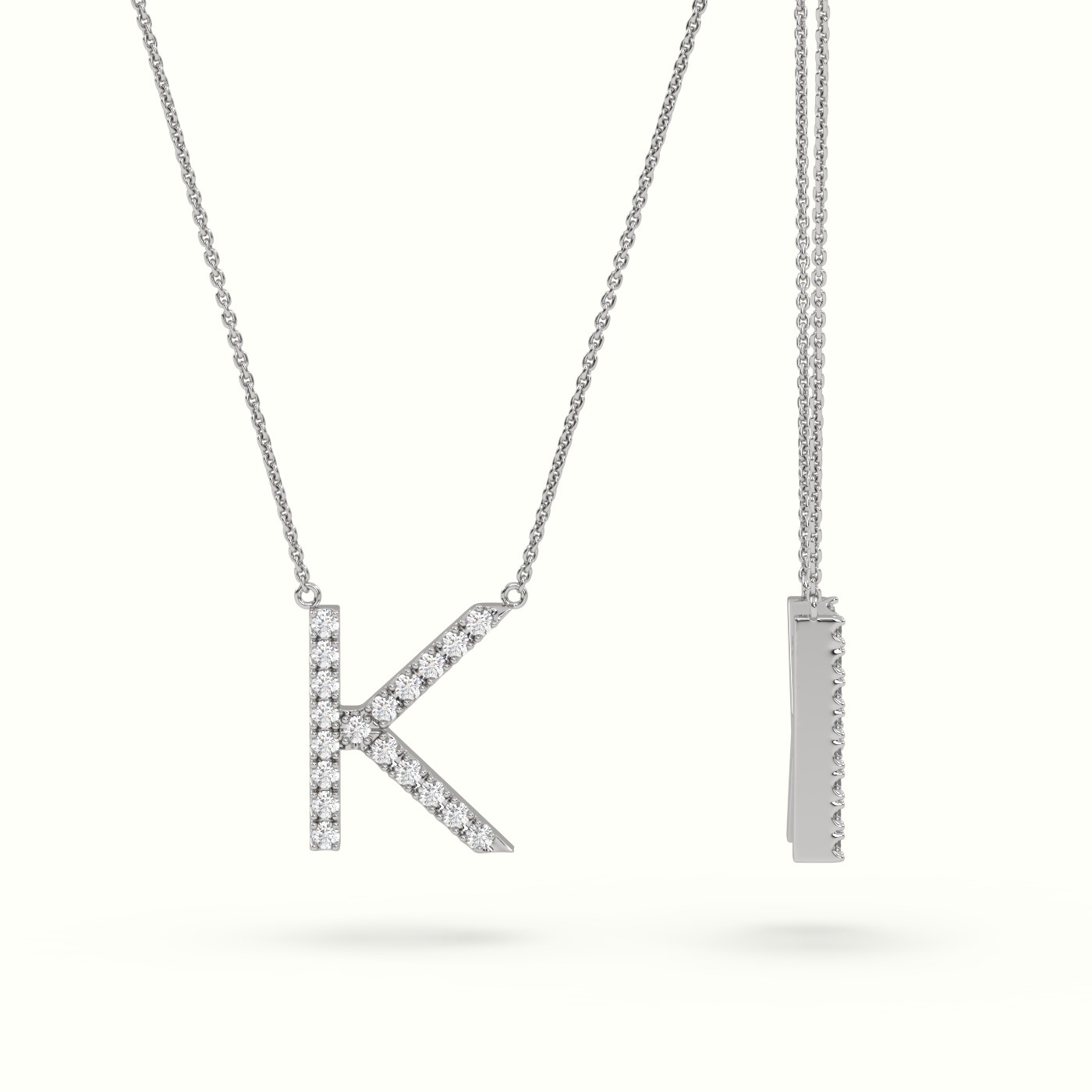 18k white gold  round cut diamonds “k” initials monogram alphabet pendant Photos & images