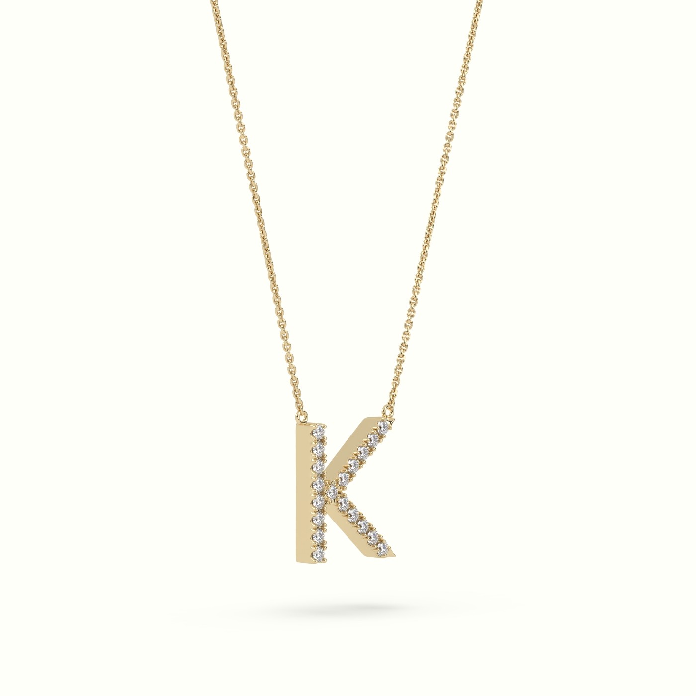 18k yellow gold  round cut diamonds “k” initials monogram alphabet pendant Photos & images