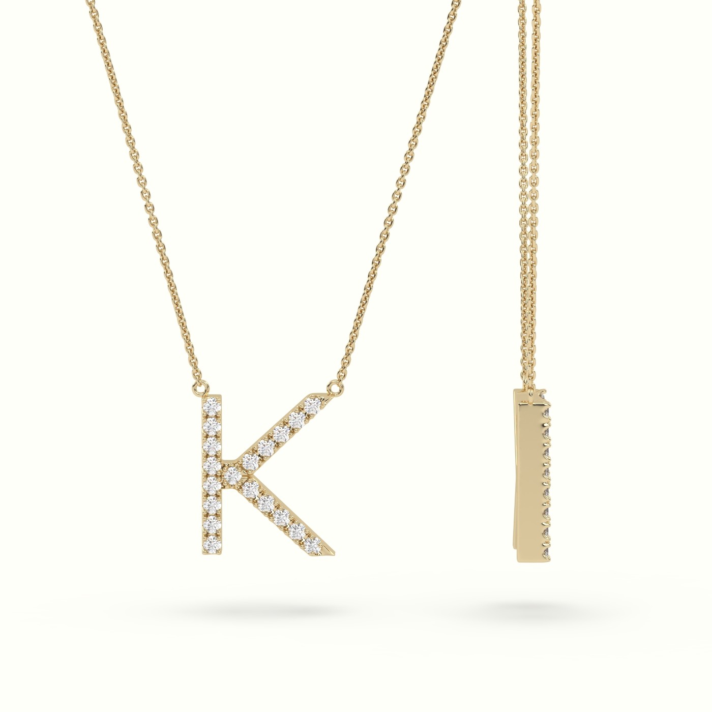 18k yellow gold  round cut diamonds “k” initials monogram alphabet pendant Photos & images