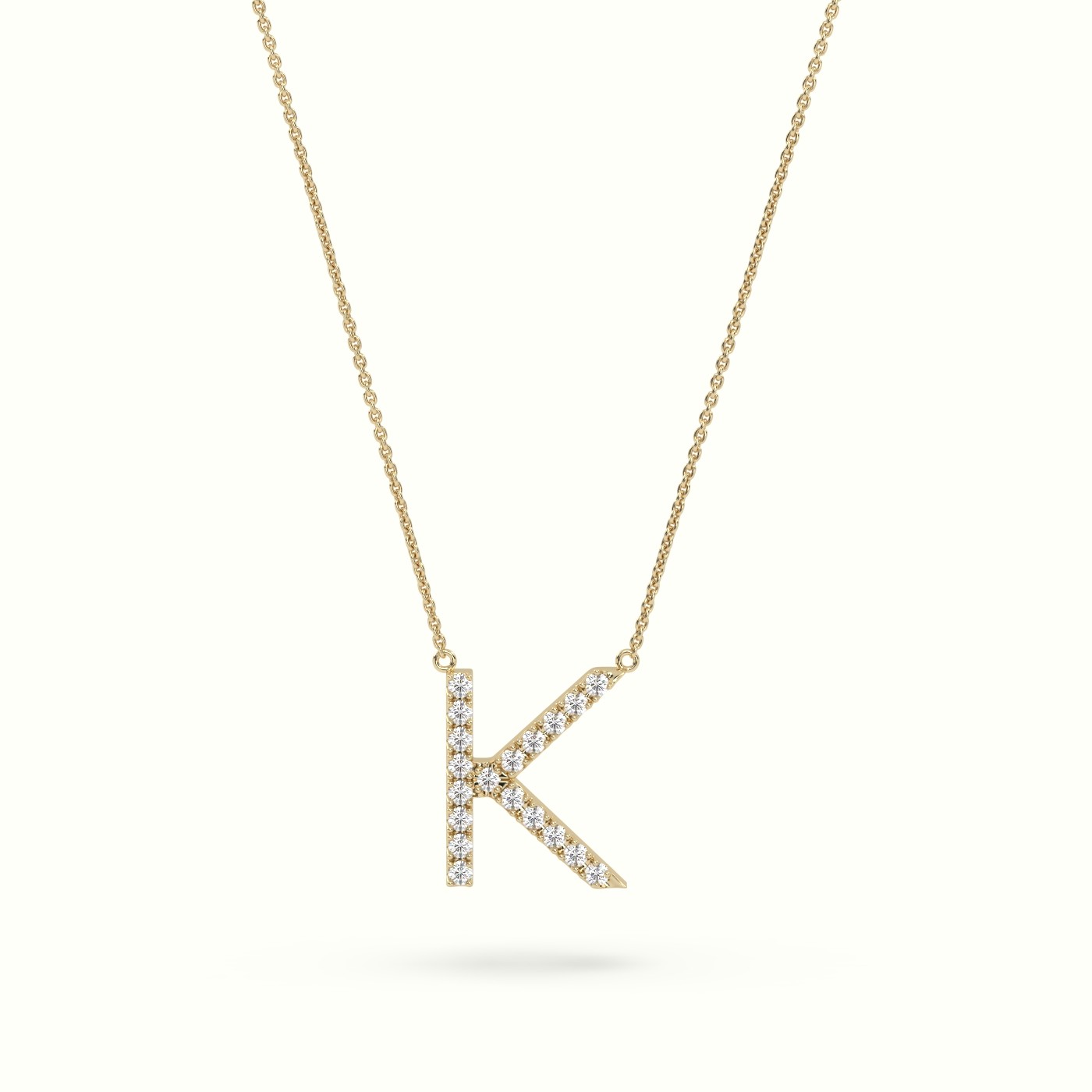 18k yellow gold  round cut diamonds “k” initials monogram alphabet pendant
