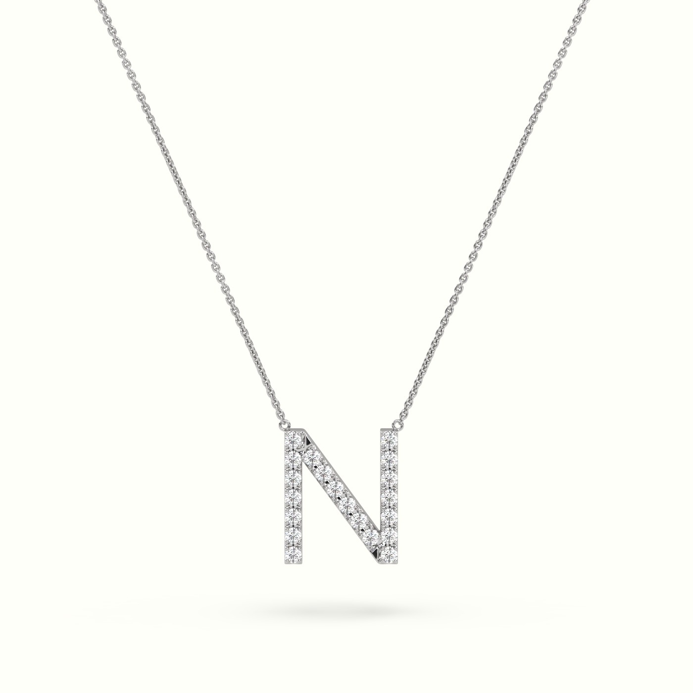 18k white gold  round cut diamonds “n” initials monogram alphabet pendant