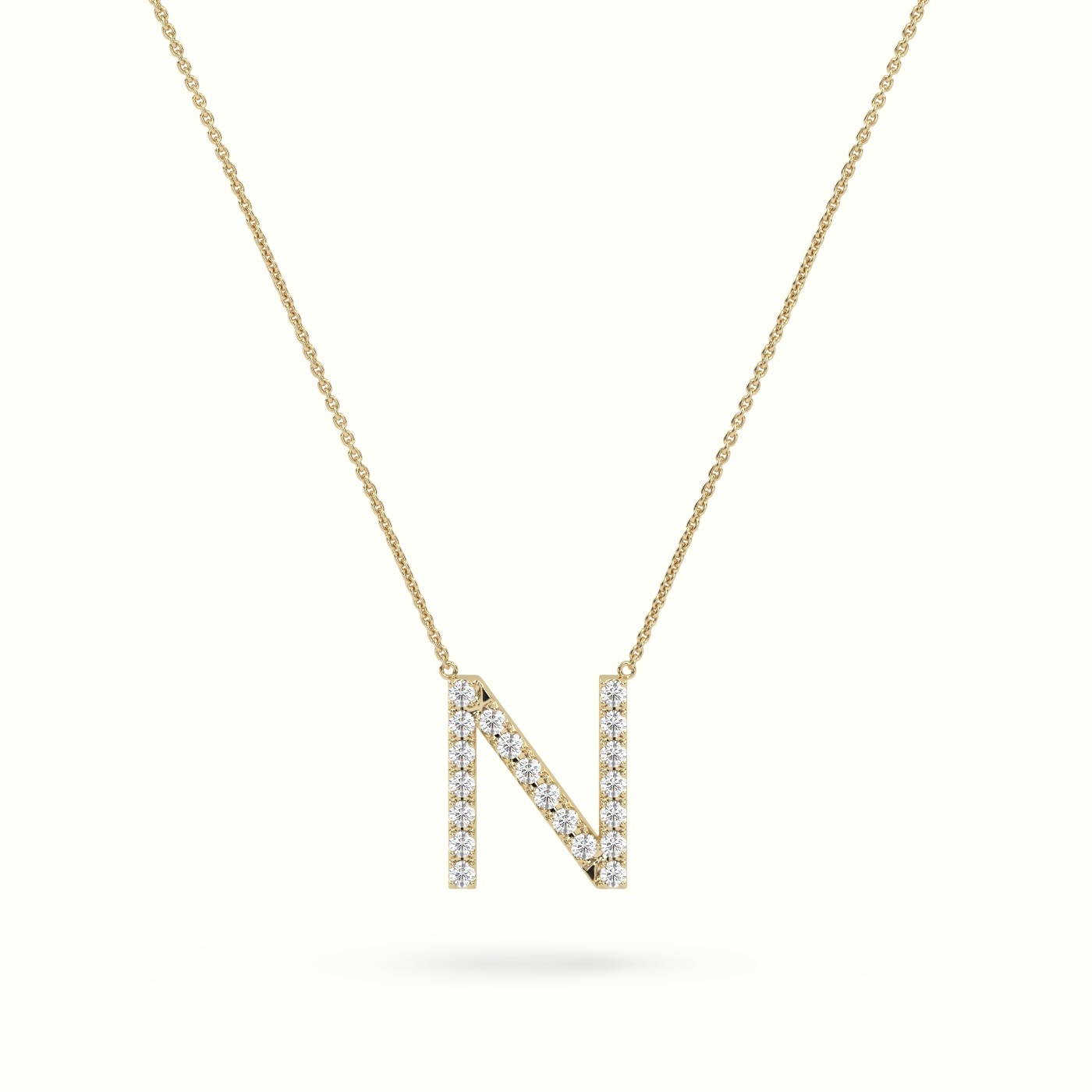 18k yellow gold  round cut diamonds “n” initials monogram alphabet pendant