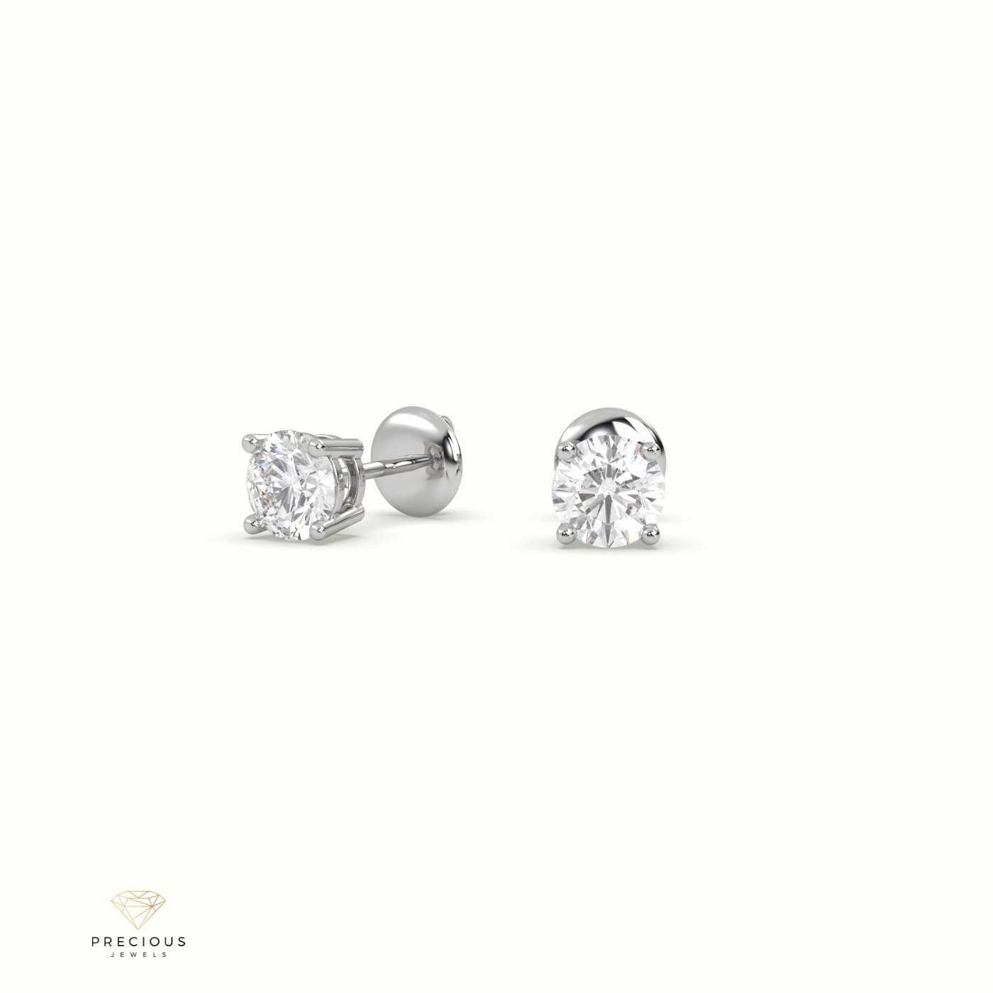 18k white gold  4 prongs classic round diamond earring studs