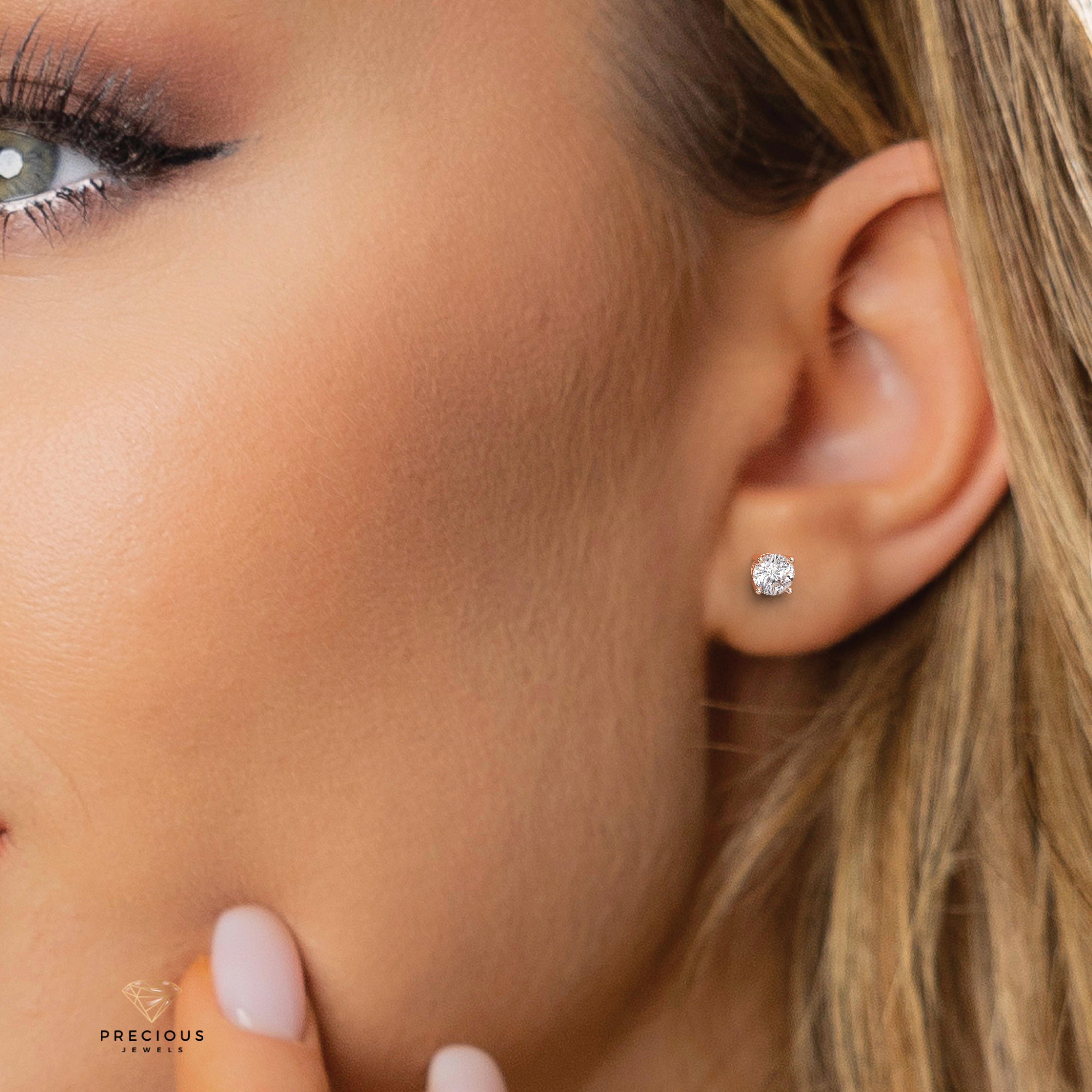 18k rose gold  4 prongs classic round diamond earring studs Photos & images