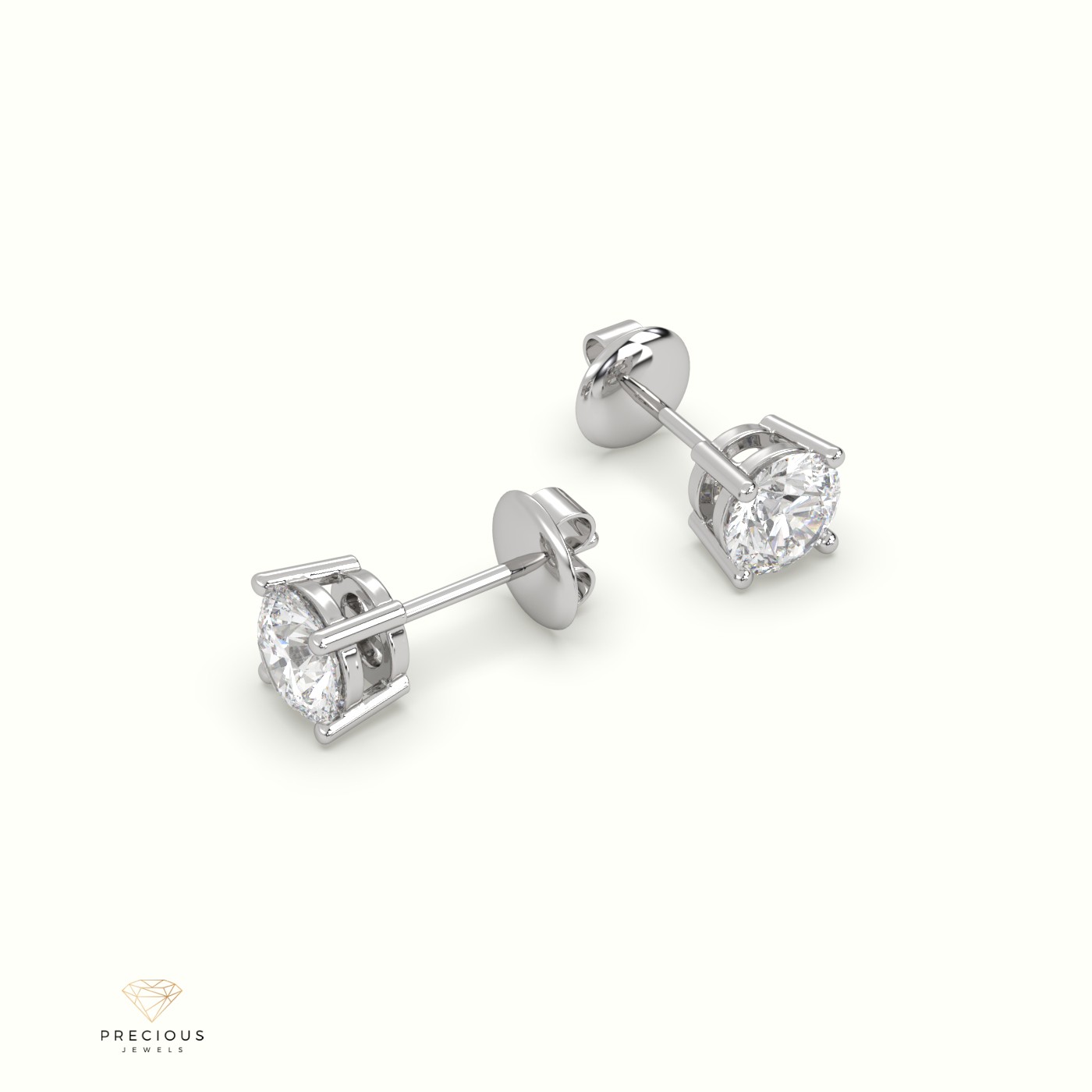 18k white gold 4 prongs classic round diamond earring studs Photos & images