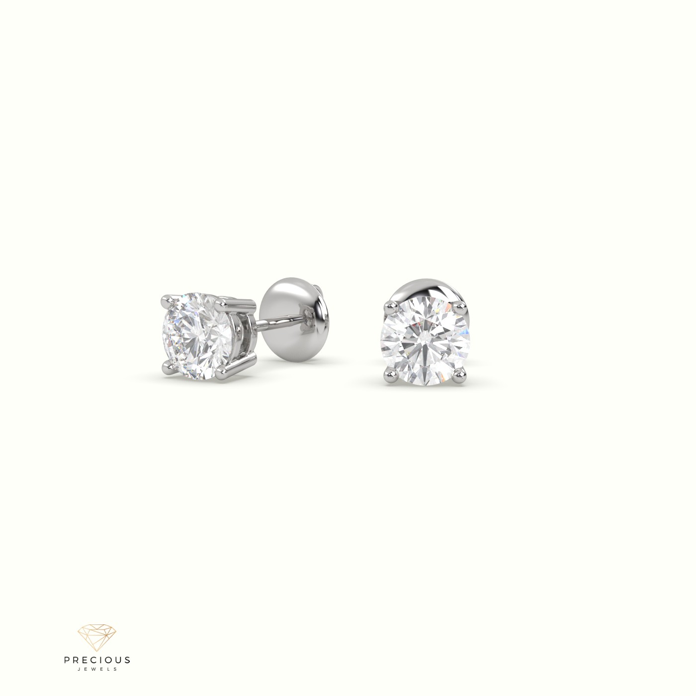 18k white gold 4 prongs classic round diamond earring studs