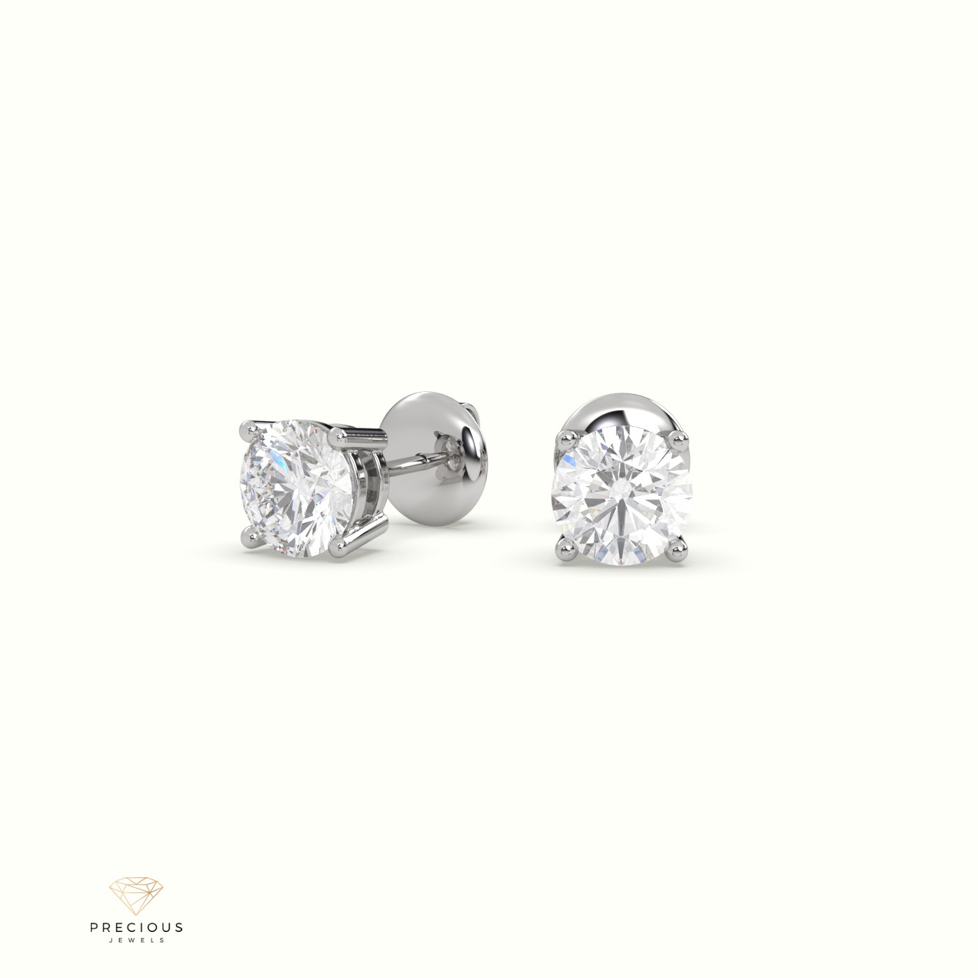 18k white gold  4 prongs classic round diamond earring studs