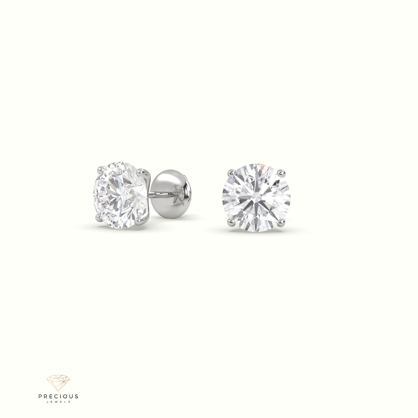 18k white gold 4 prongs round diamond studs earrings - free setting