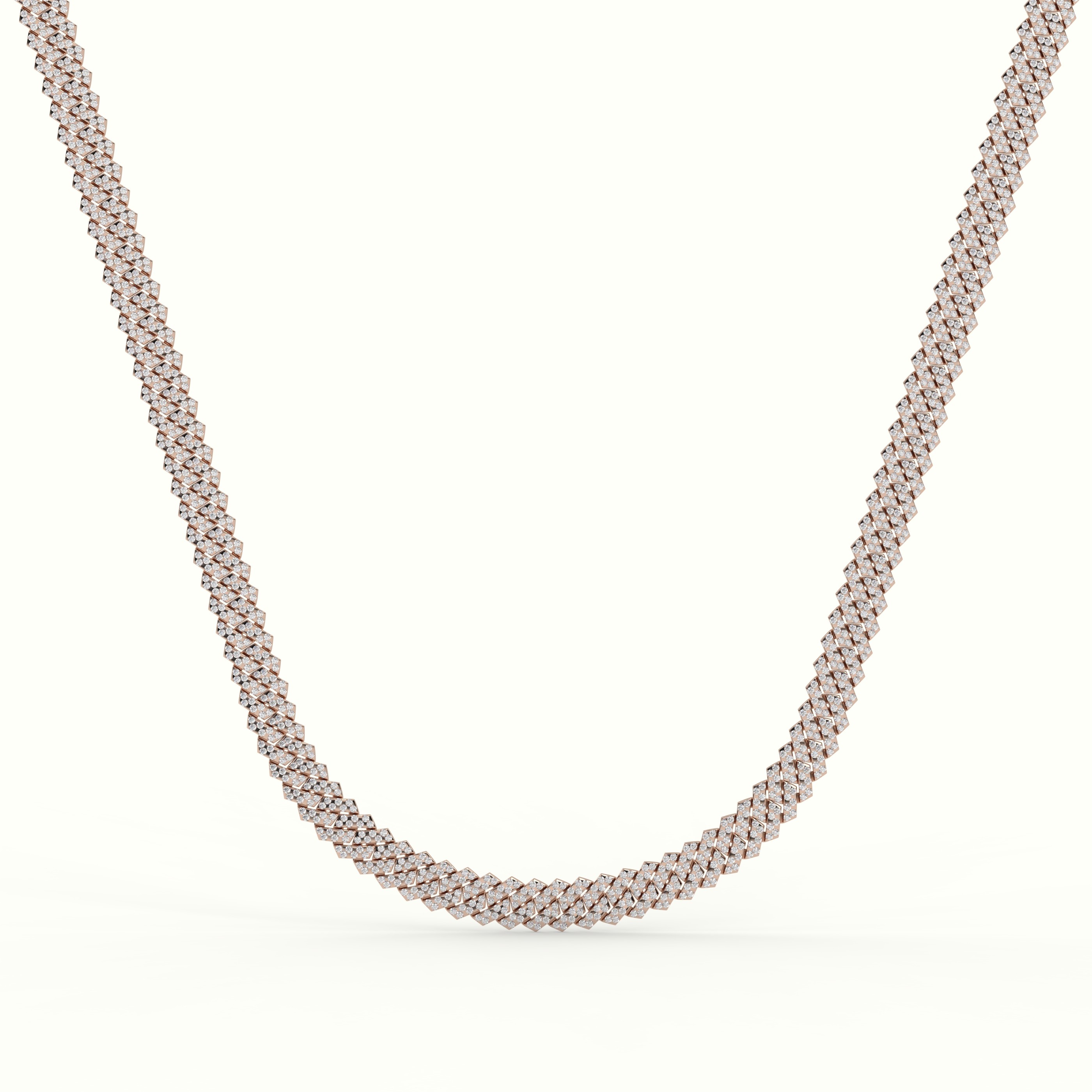 18k rose gold  8mm diamond cuban link necklace