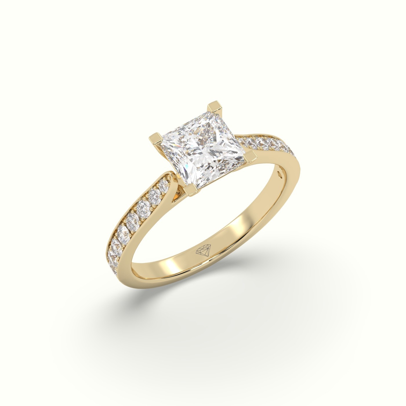 flash sale-18k yellow gold  princess cut diamond ring with pave