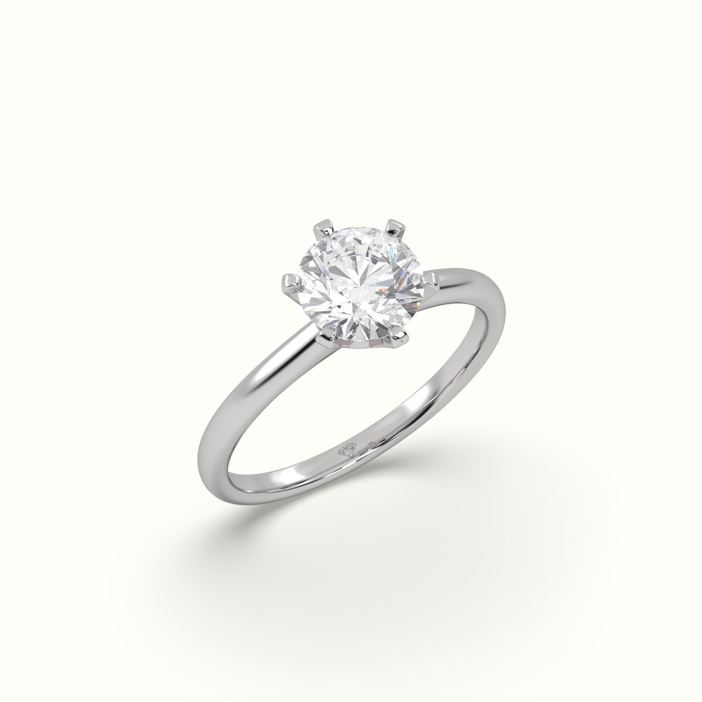flash sale-18k white gold  solitaire round diamond ring 6 prong elegance