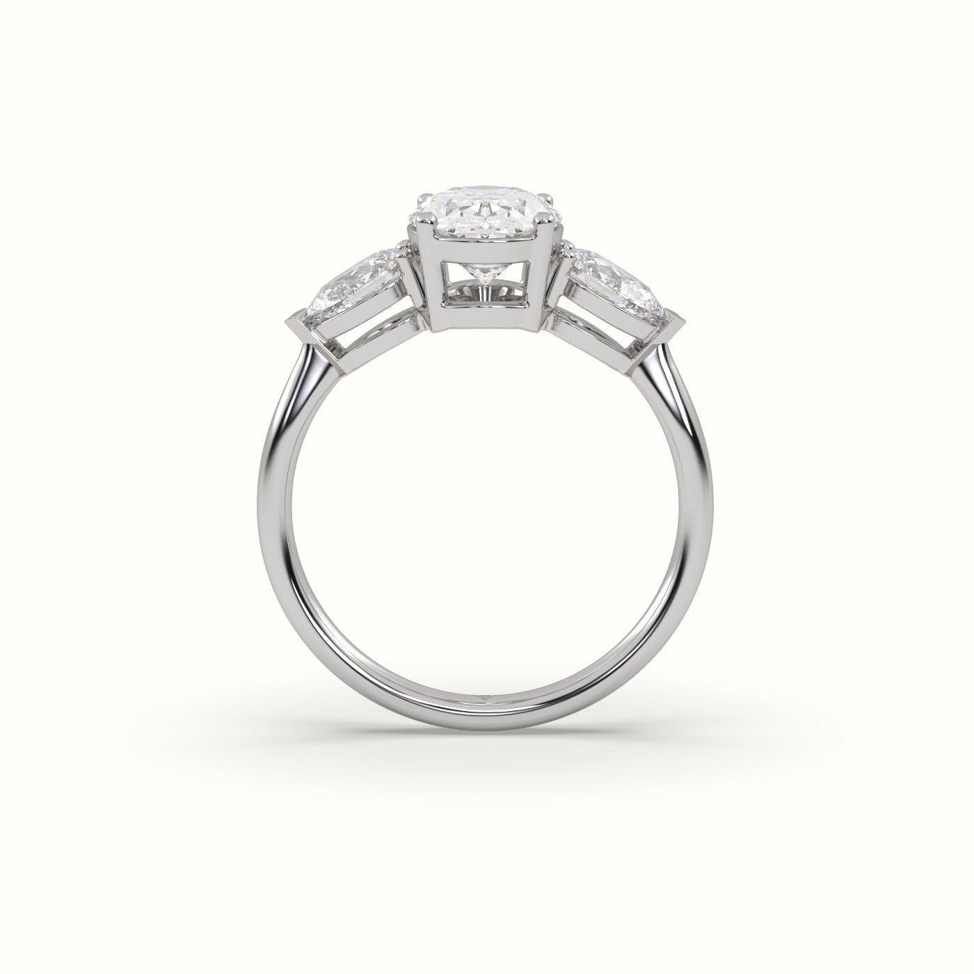 flash sale-18k white gold  oval diamond 4 round prongs trilogy ring pear shape side stone Photos & images