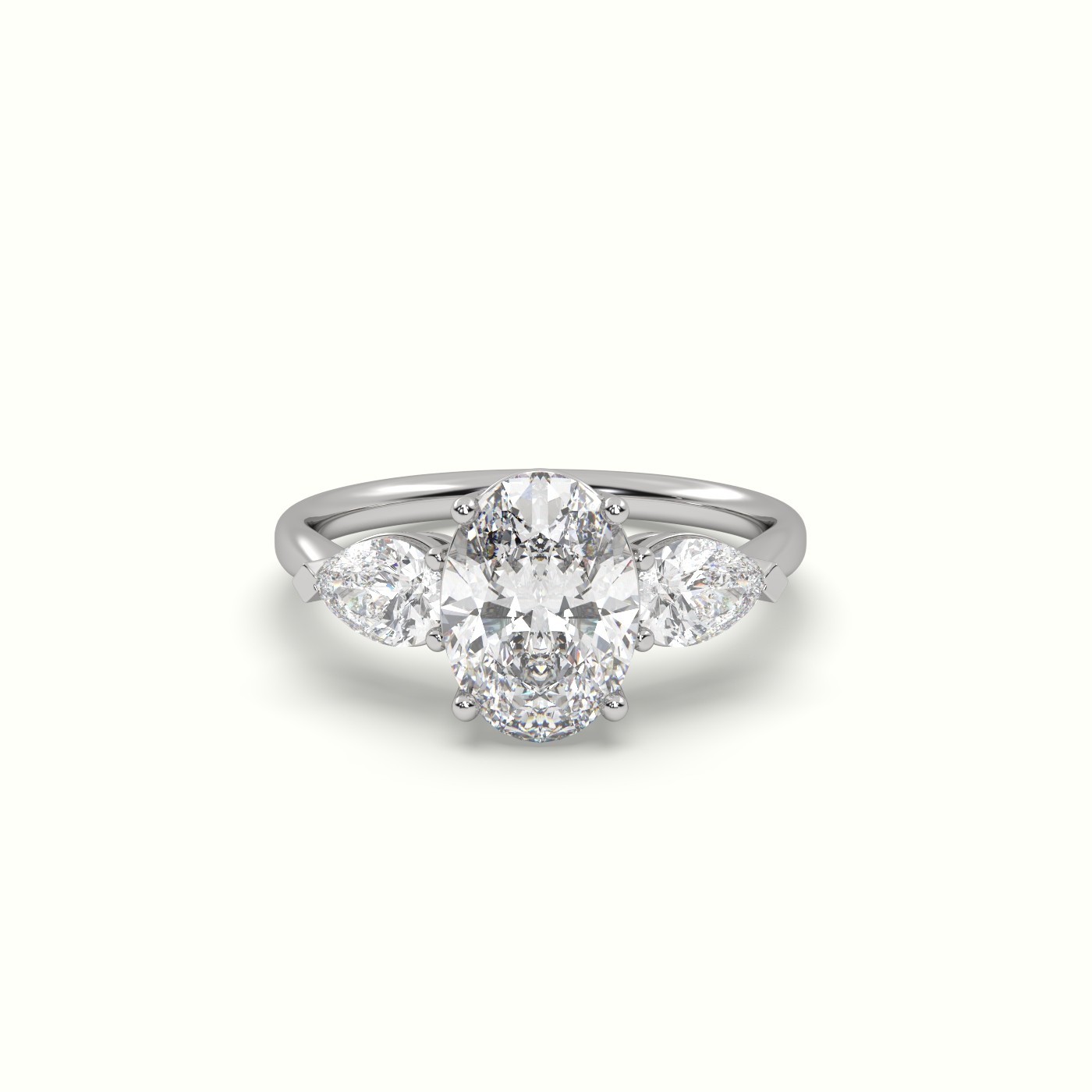 flash sale-platinum oval diamond 4 round prongs trilogy ring pear shape side stone Photos & images
