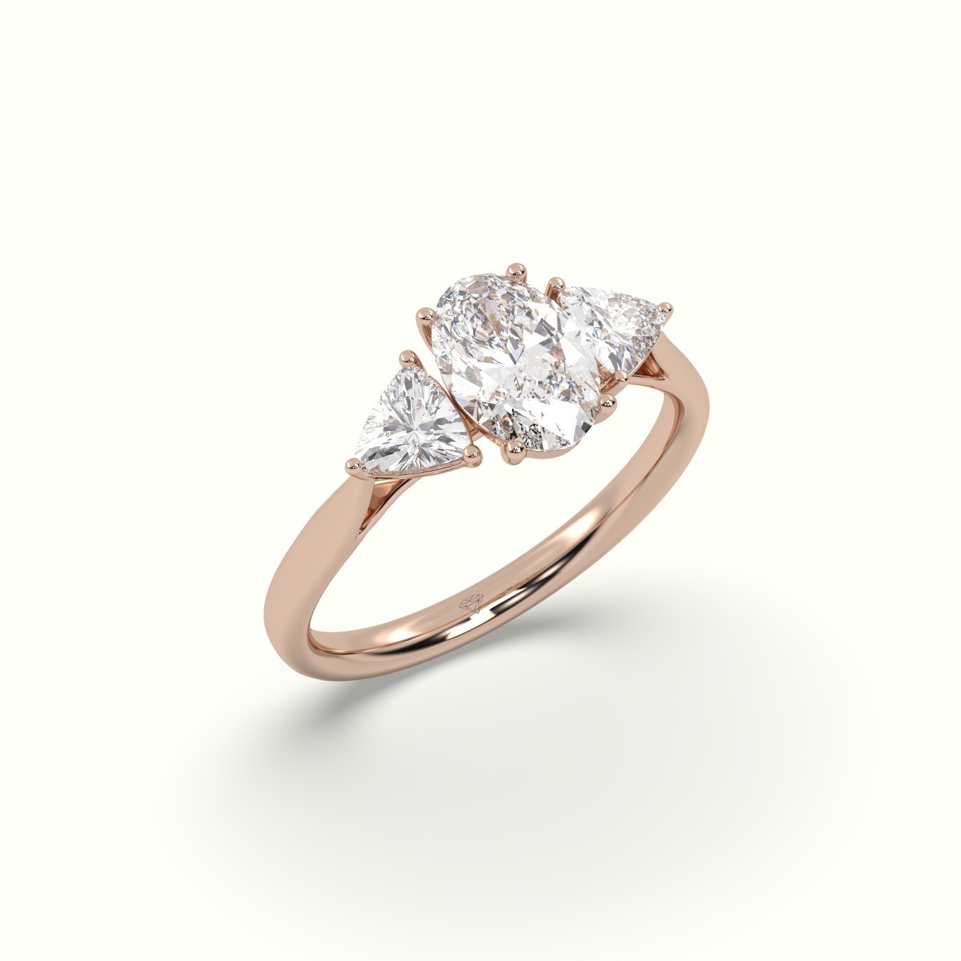 flash sale-18k rose gold  oval & triangle diamond trilogy ring