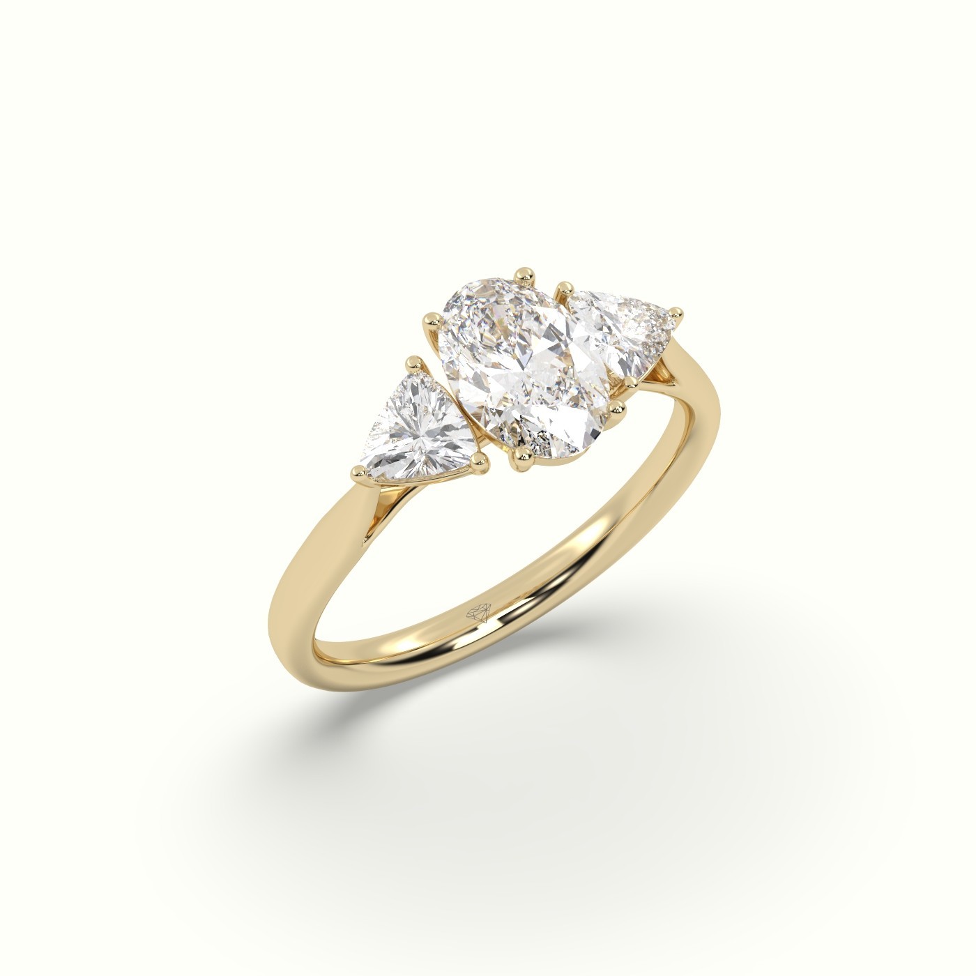 flash sale-18k yellow gold  oval & triangle diamond trilogy ring