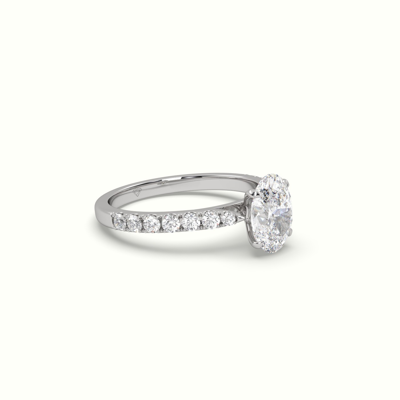18k white gold  2.00 ct oval cut diamond ring with pave set diamond band Photos & images