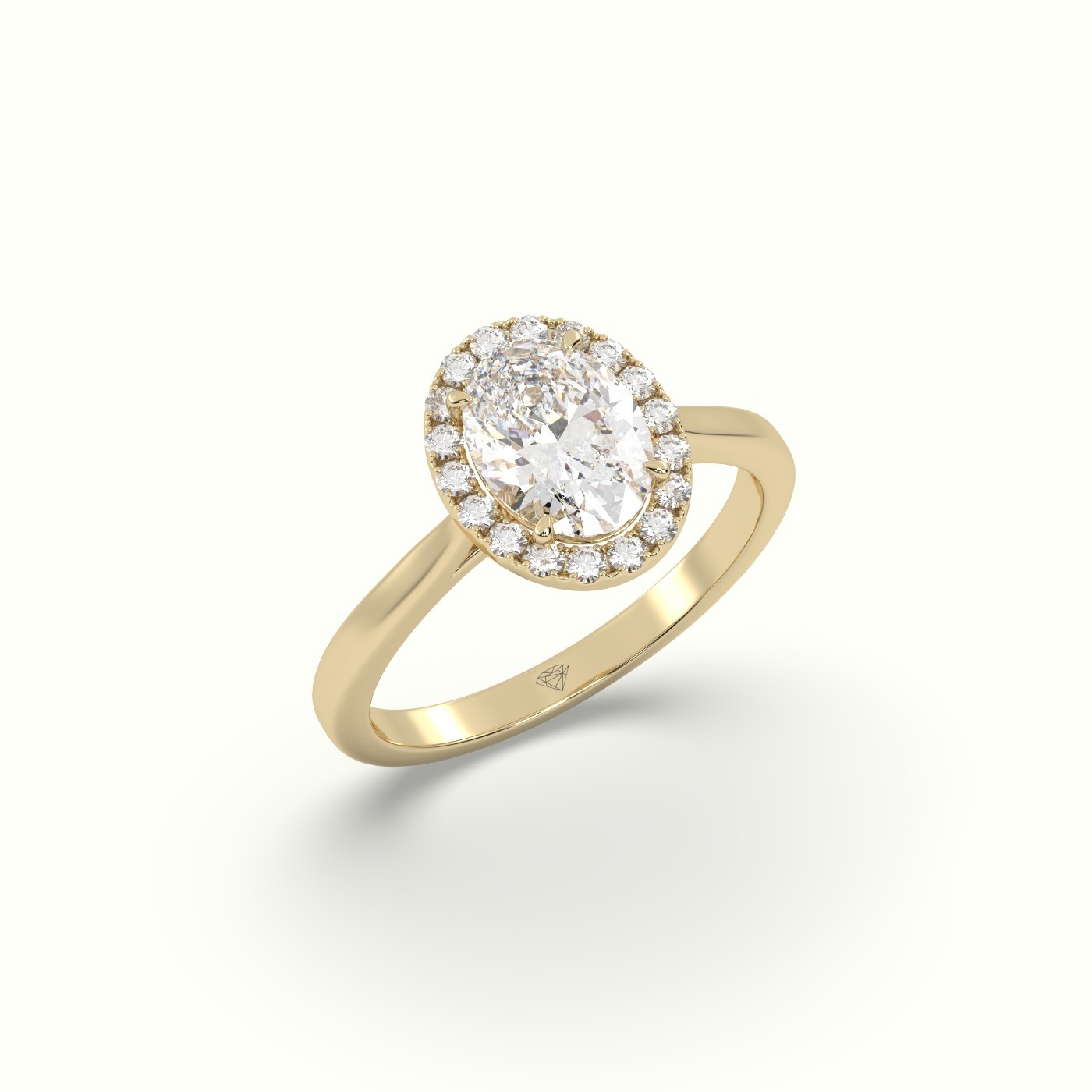 18K YELLOW GOLD Oval Cut Diamond Halo Engagement Ring
