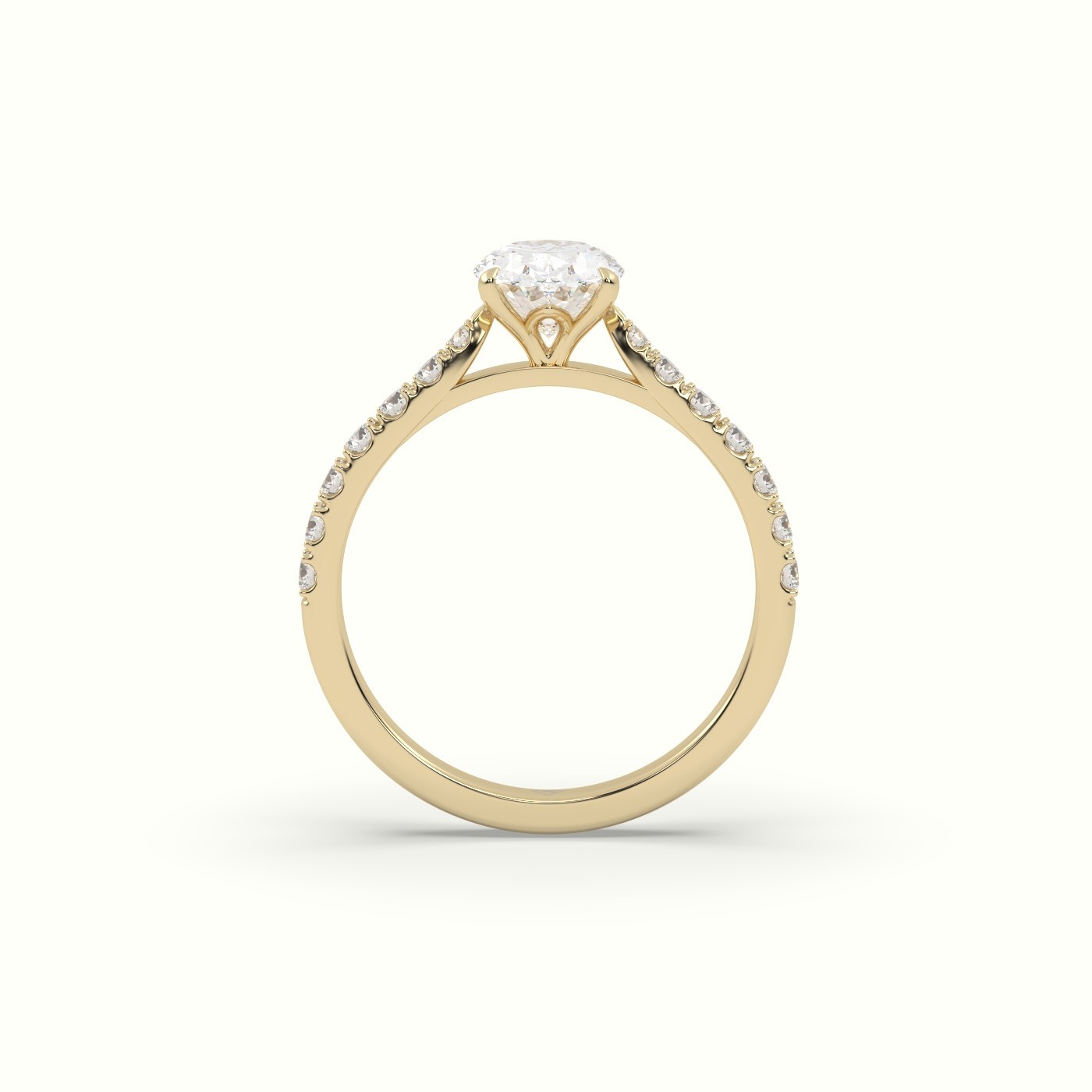 18k yellow gold 1.50ct e vs1 hrd certified 4-prong oval cut labgrown diamond ring with pave set diamond band Photos & images