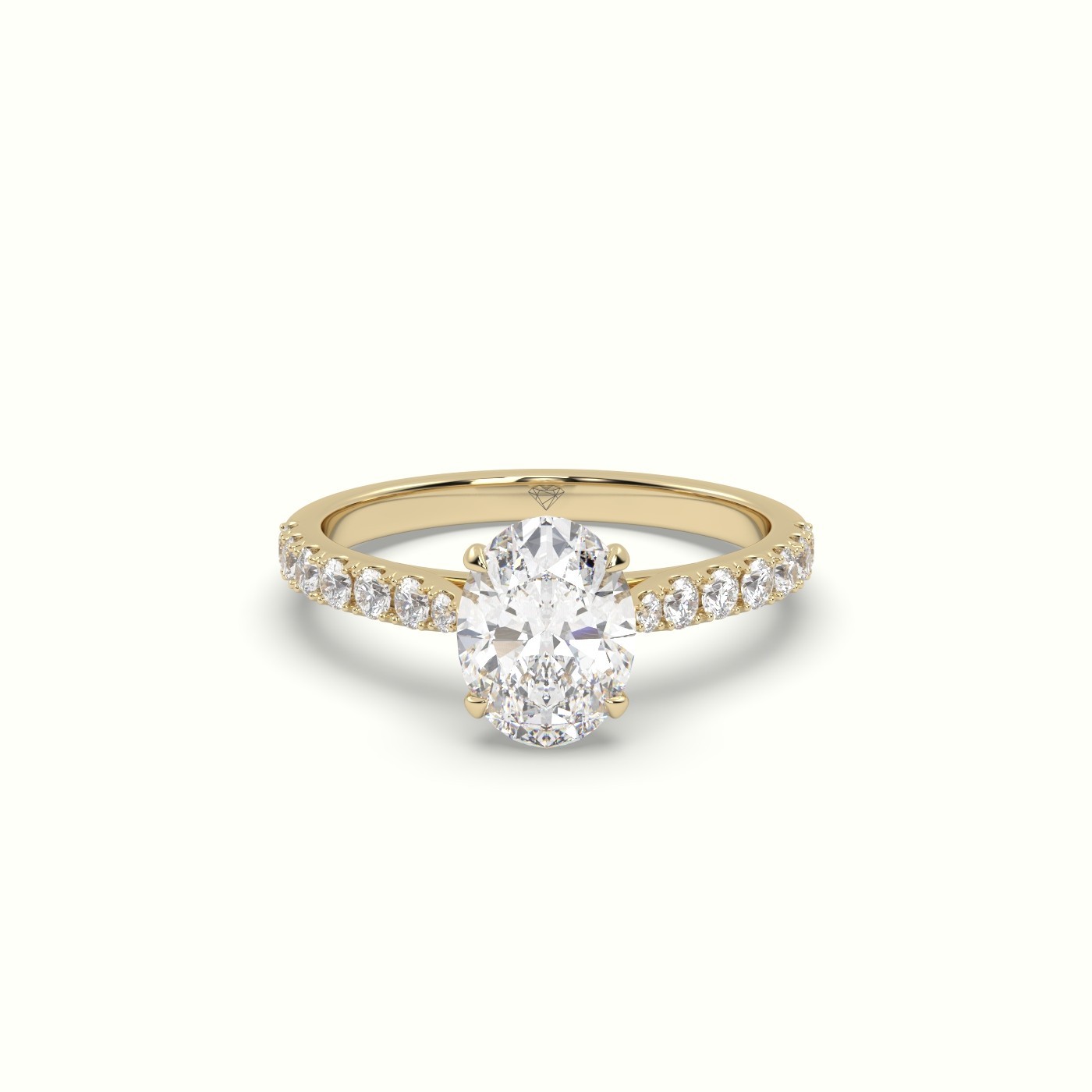 18k yellow gold 1.02ct d vvs2 hrd certified 4-prong oval cut labgrown diamond ring with pave set diamond band Photos & images