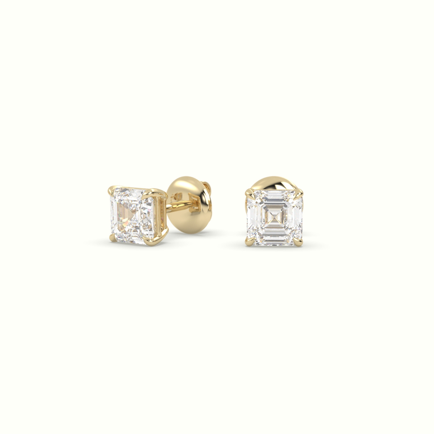 18k yellow gold ascher cut diamond stud earrings