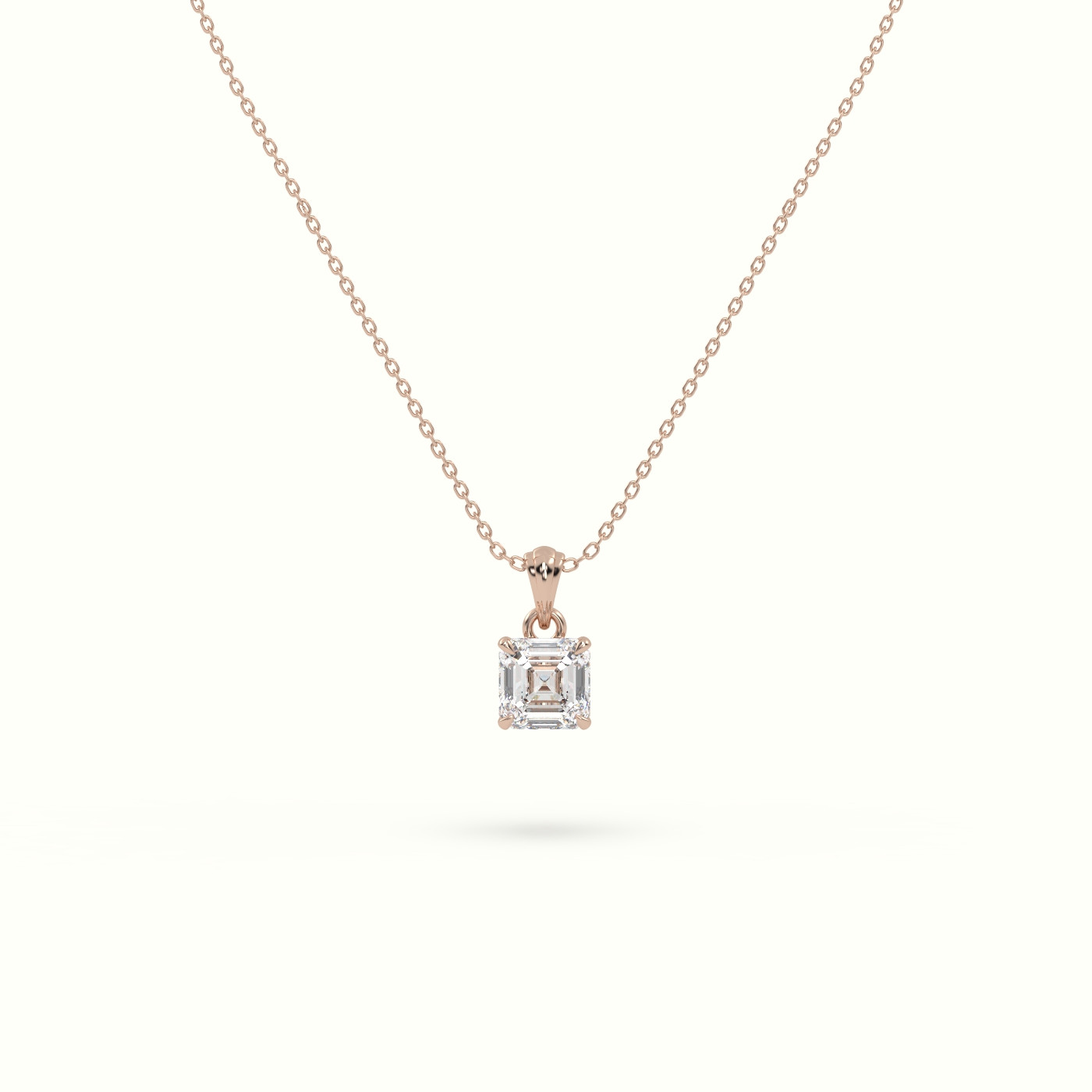 18k rose gold ascher cut solitaire diamond pendant