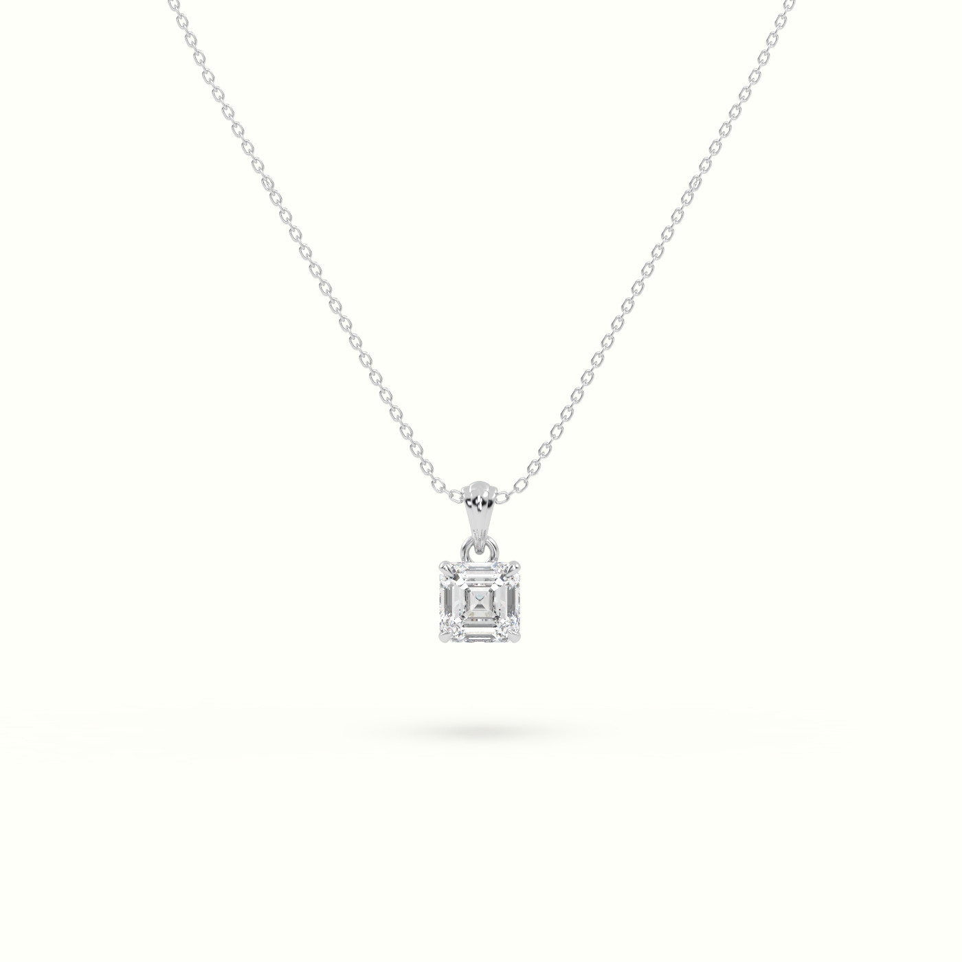18k white gold ascher cut solitaire diamond pendant