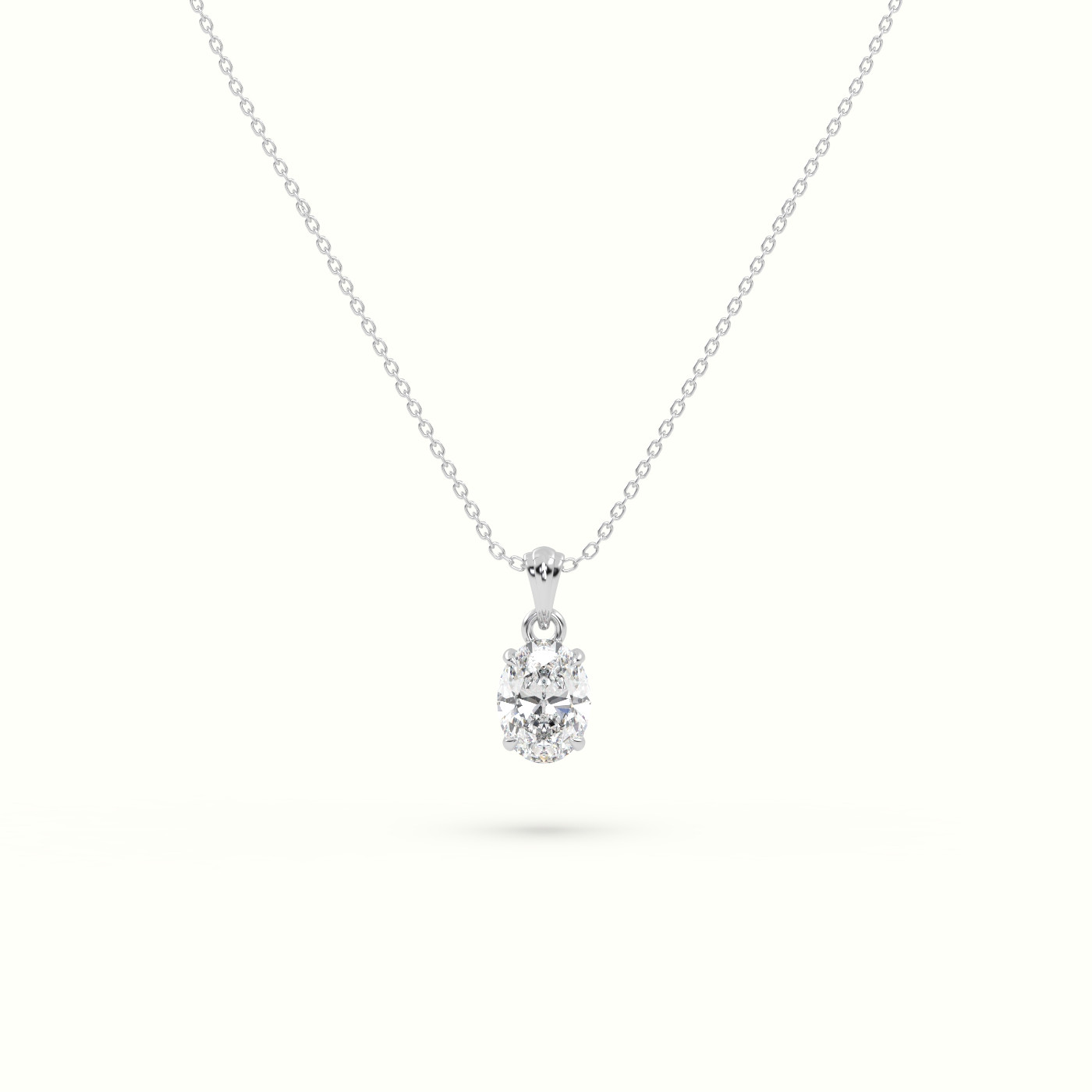 18K White Gold Oval Cut Solitaire Diamond Pendant