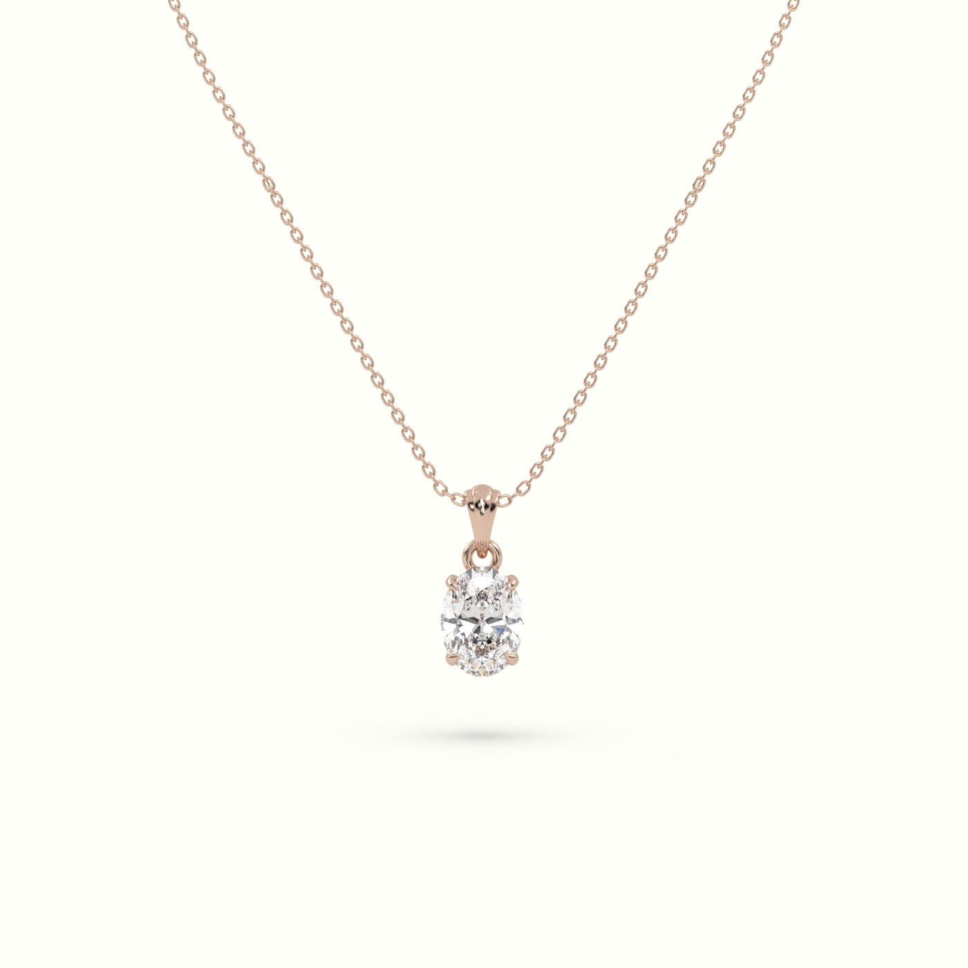 18k rose gold oval cut solitaire diamond pendant