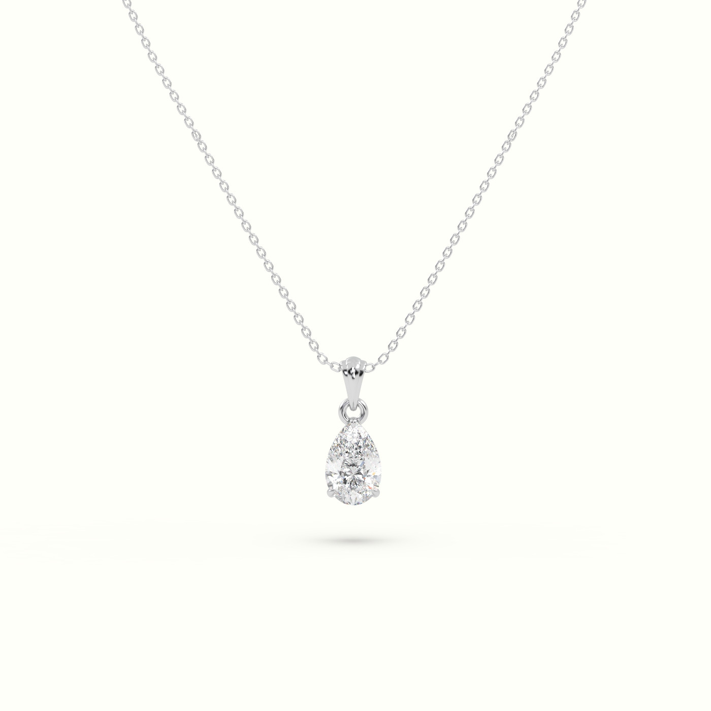 18K White Gold Pear Cut Solitaire Diamond Pendant
