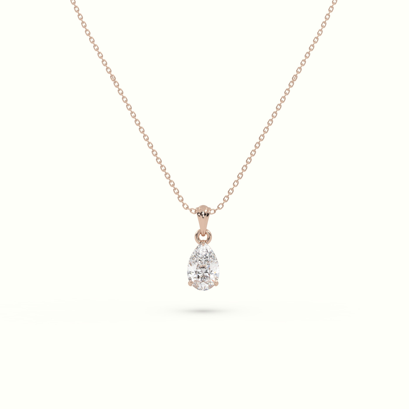 18k rose gold pear cut solitaire diamond pendant