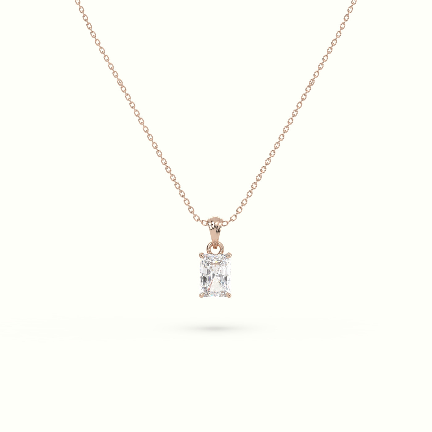 18k rose gold radiant cut solitaire diamond pendant