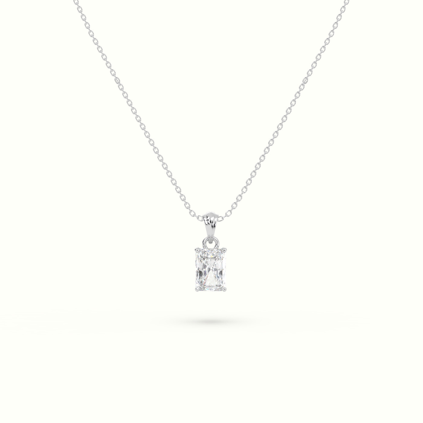 18k white gold radiant cut solitaire diamond pendant