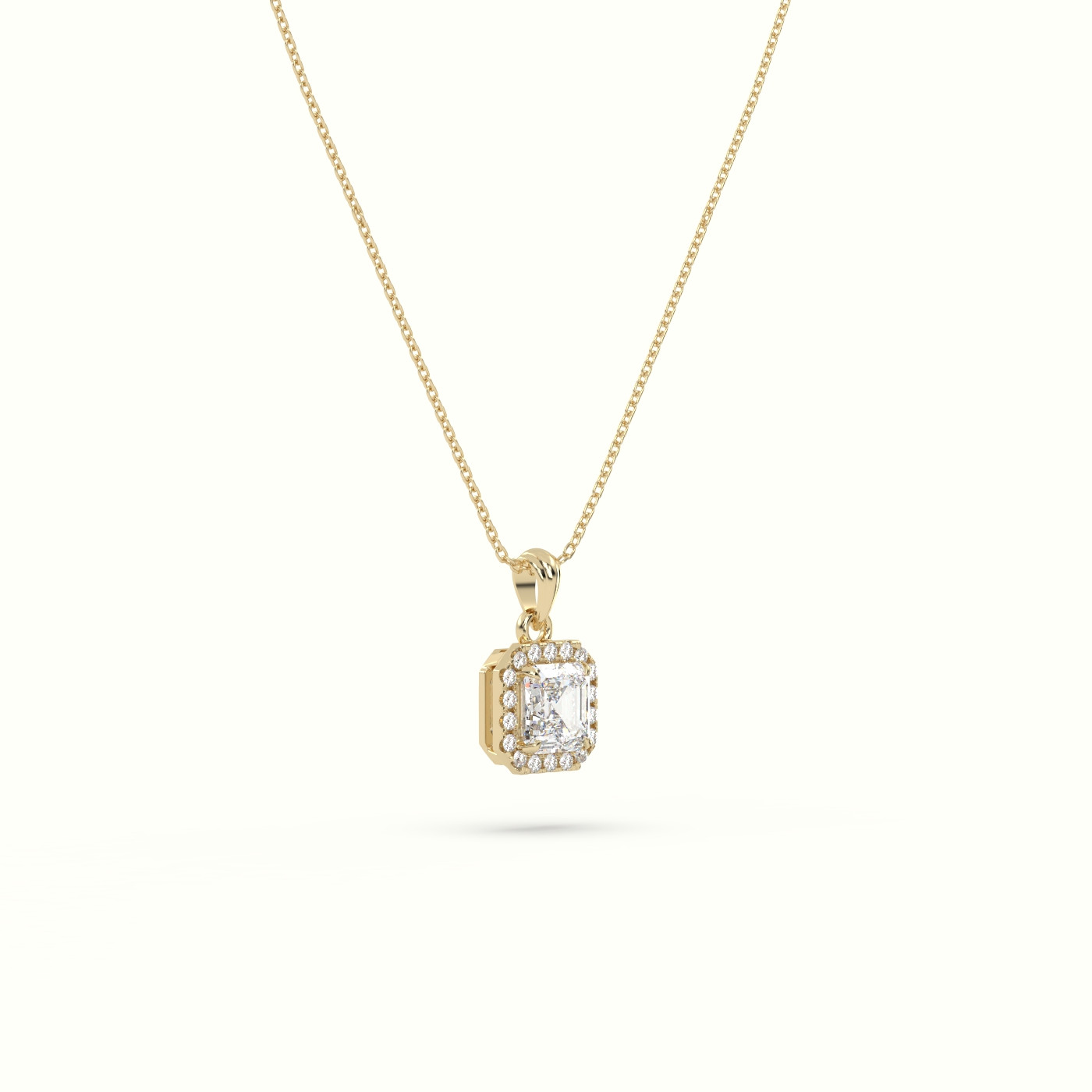 18k yellow gold ascher cut solitaire halo diamond pendant Photos & images