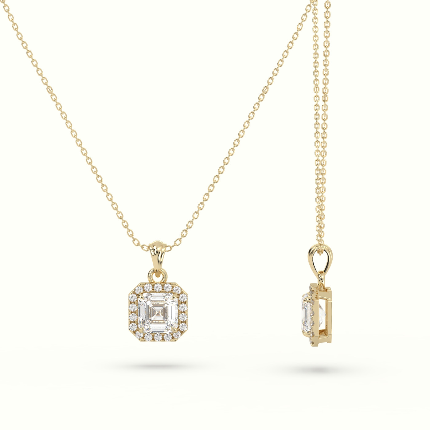 18k yellow gold ascher cut solitaire halo diamond pendant Photos & images