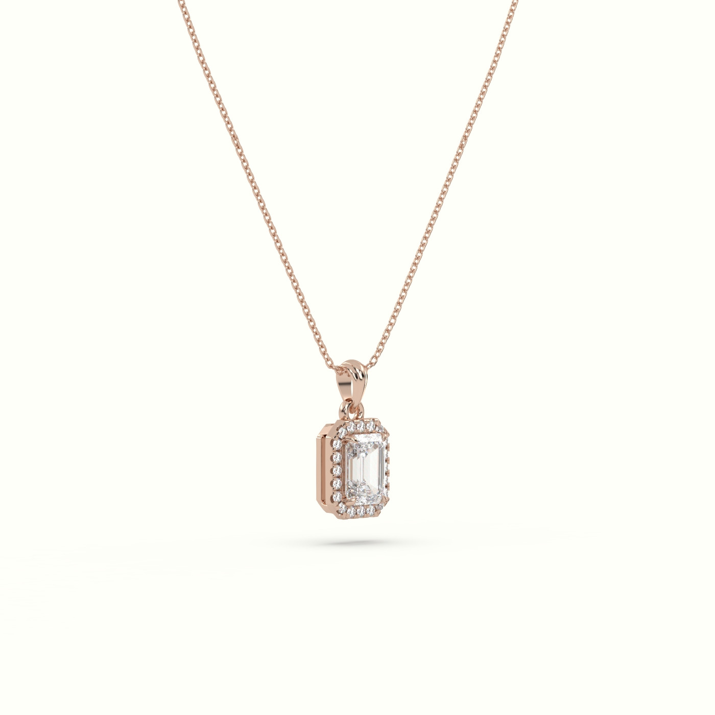 18k rose gold emerald cut solitaire halo diamond pendant Photos & images