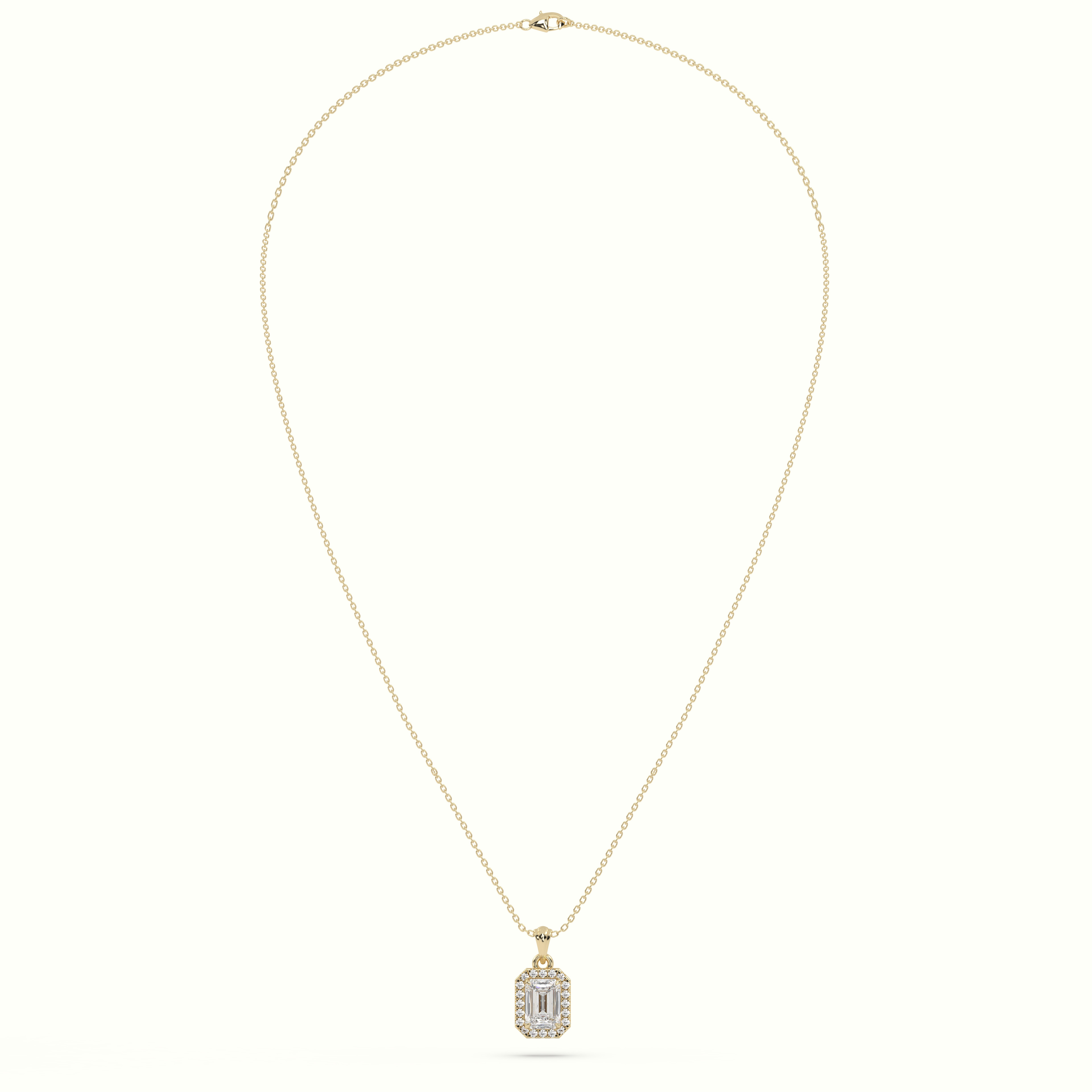18k yellow gold emerald cut solitaire halo diamond pendant Photos & images
