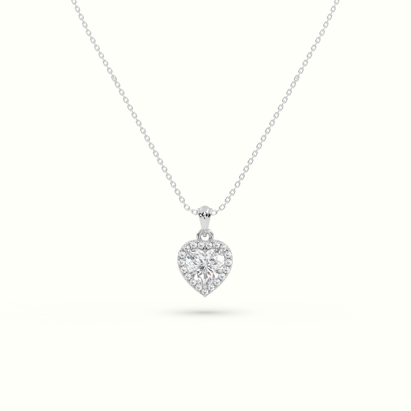 18K White Gold Heart Cut Solitaire Halo Diamond Pendant
