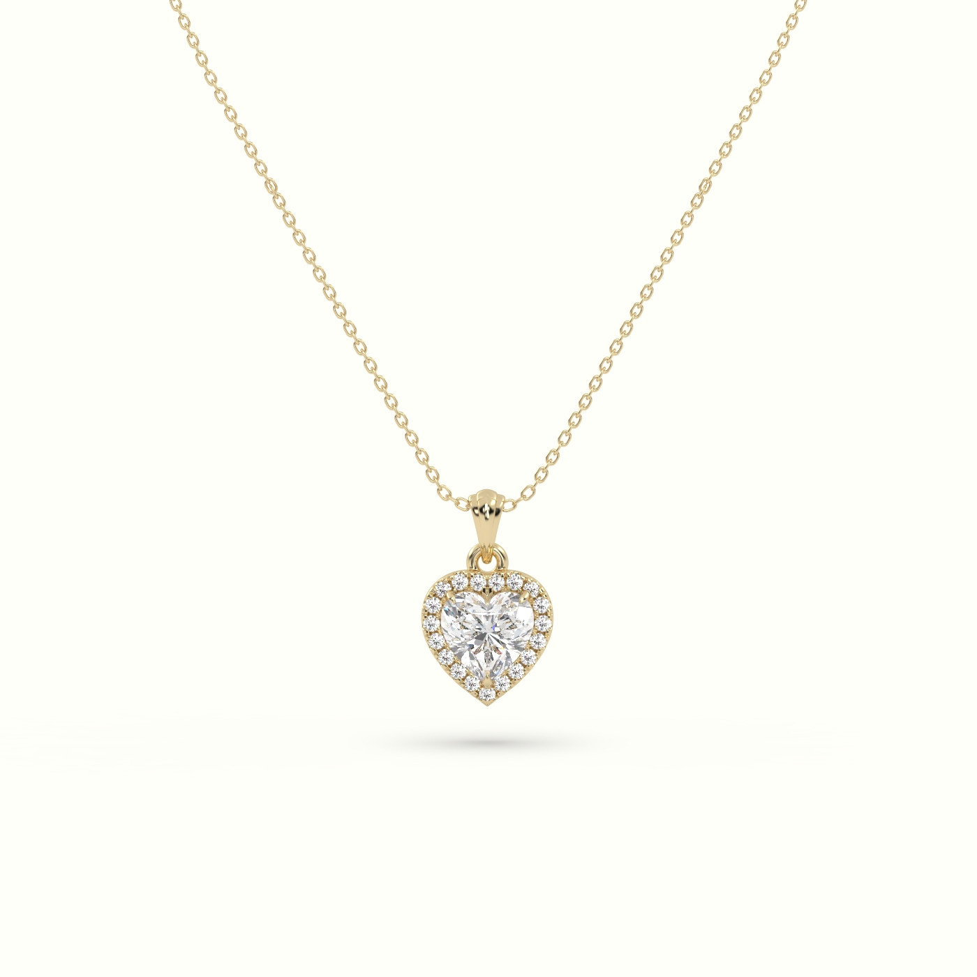 18k yellow gold heart cut solitaire halo diamond pendant