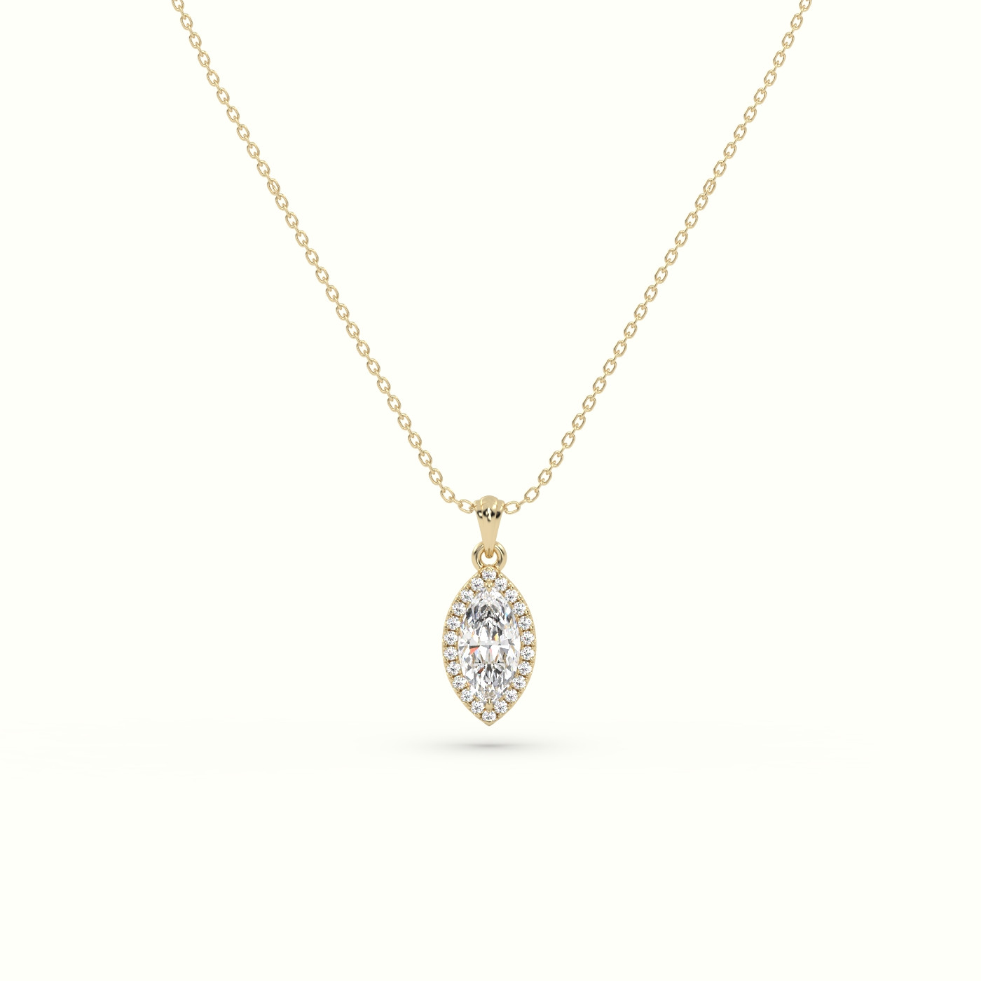 18k yellow gold marquise cut solitaire halo diamond pendant