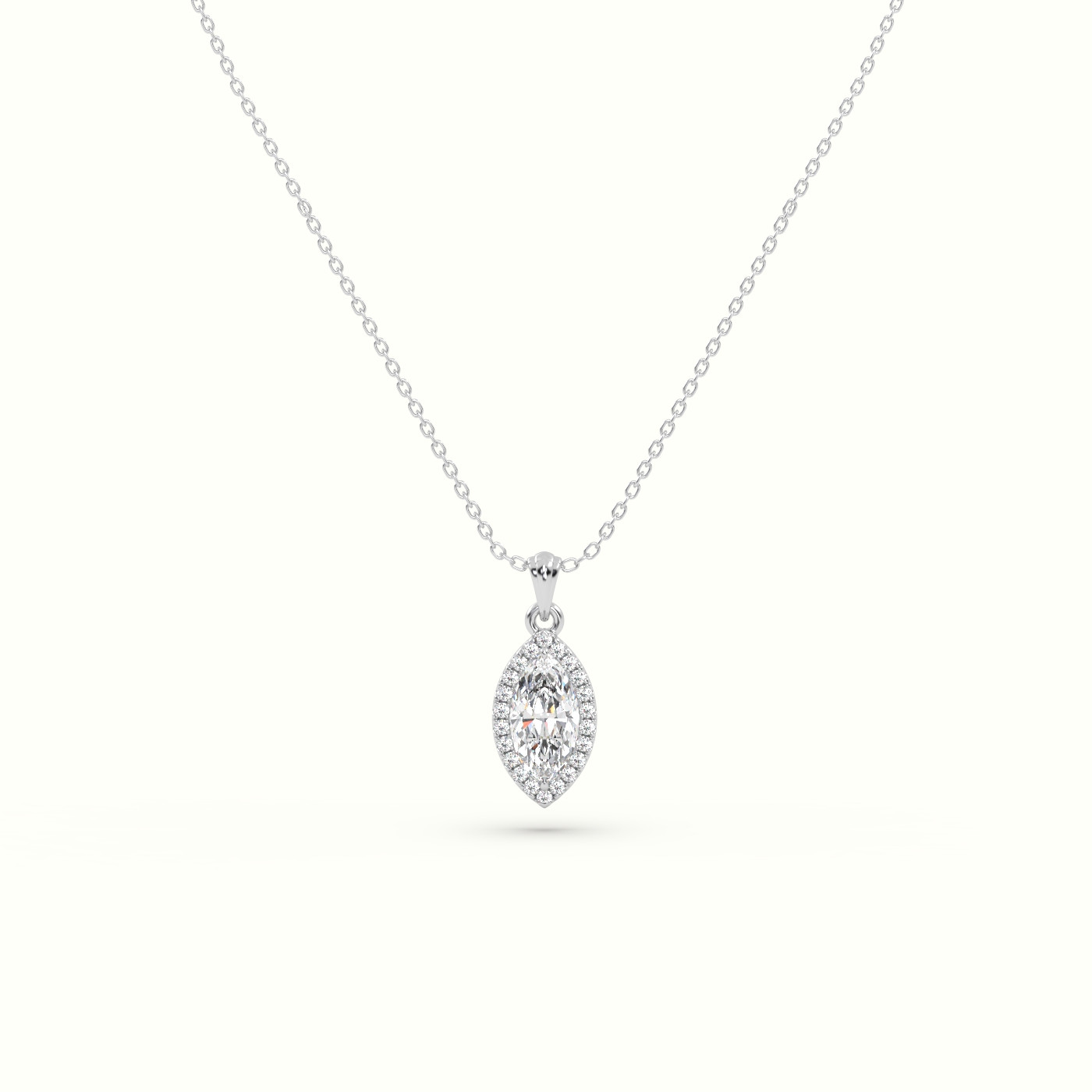 18k white gold marquise cut solitaire halo diamond pendant