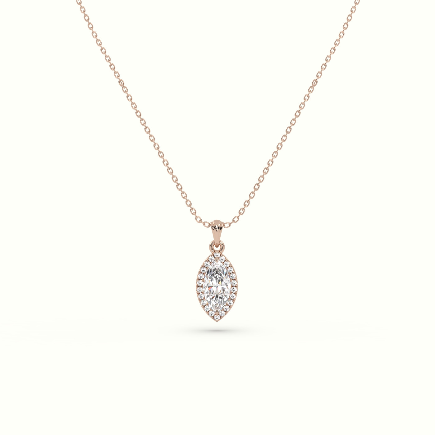 18k rose gold marquise cut solitaire halo diamond pendant