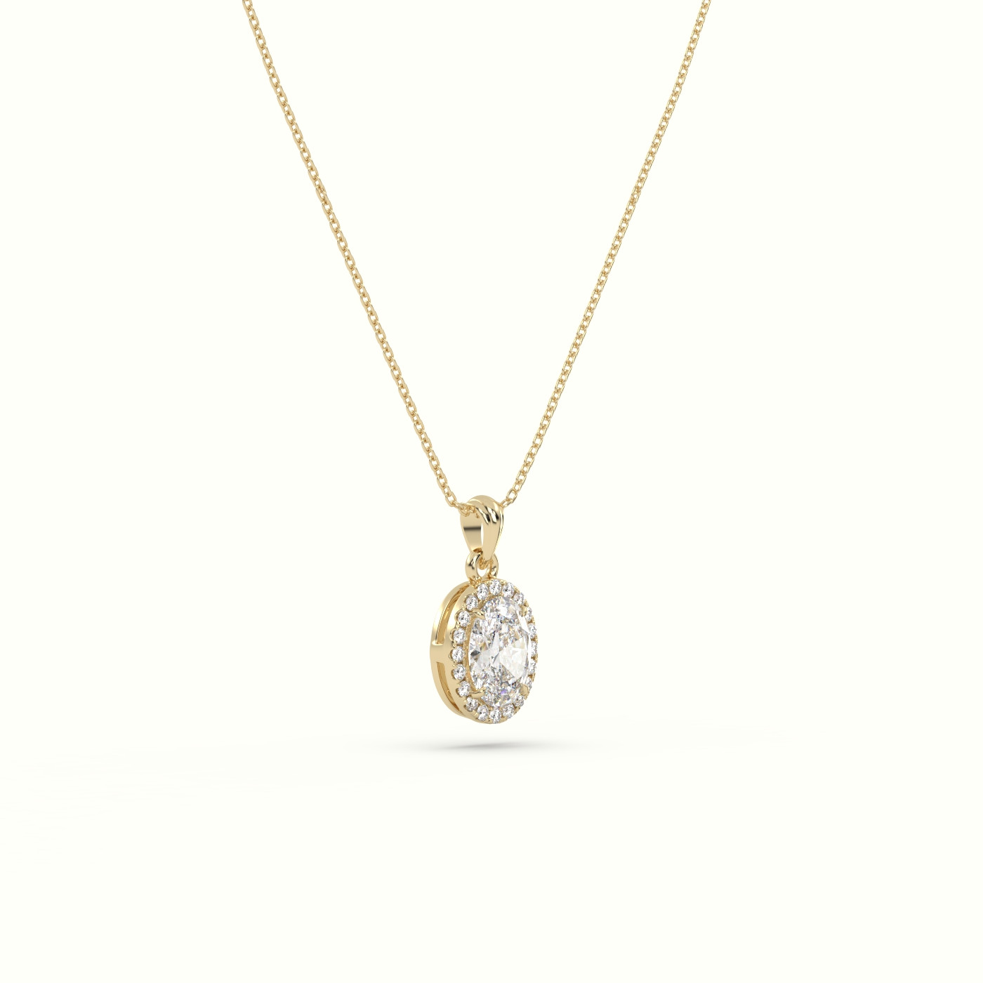 18k yellow gold oval cut solitaire halo diamond pendant Photos & images