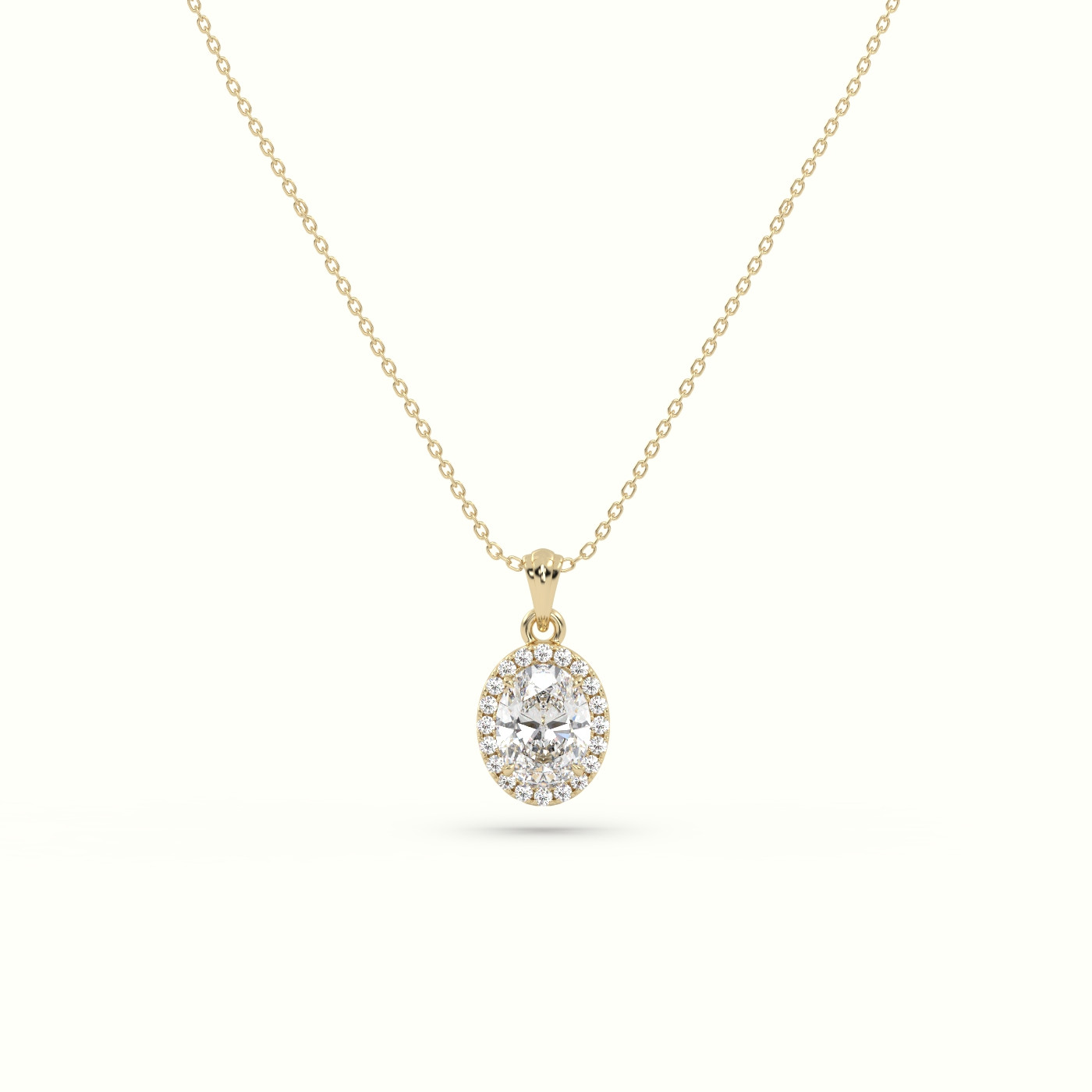 18k yellow gold oval cut solitaire halo diamond pendant