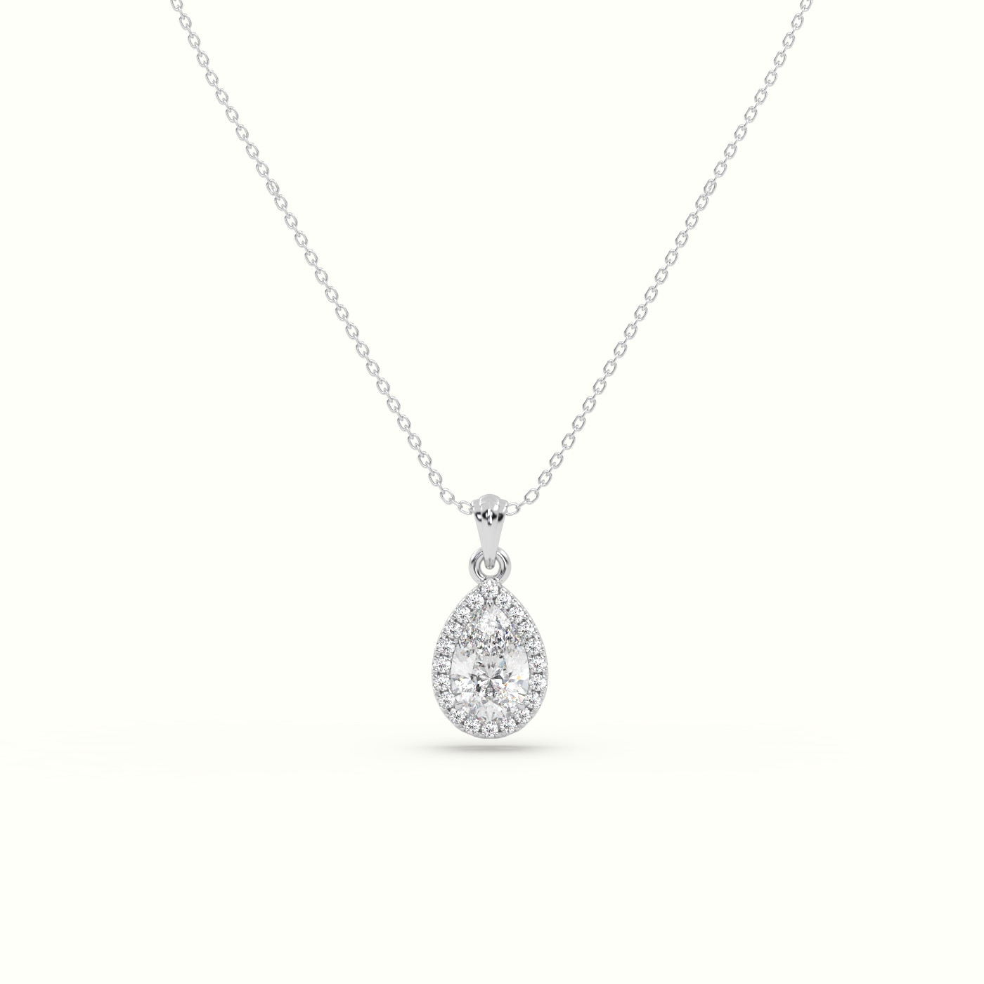 18K White Gold Pear Cut Solitaire Halo Diamond Pendant